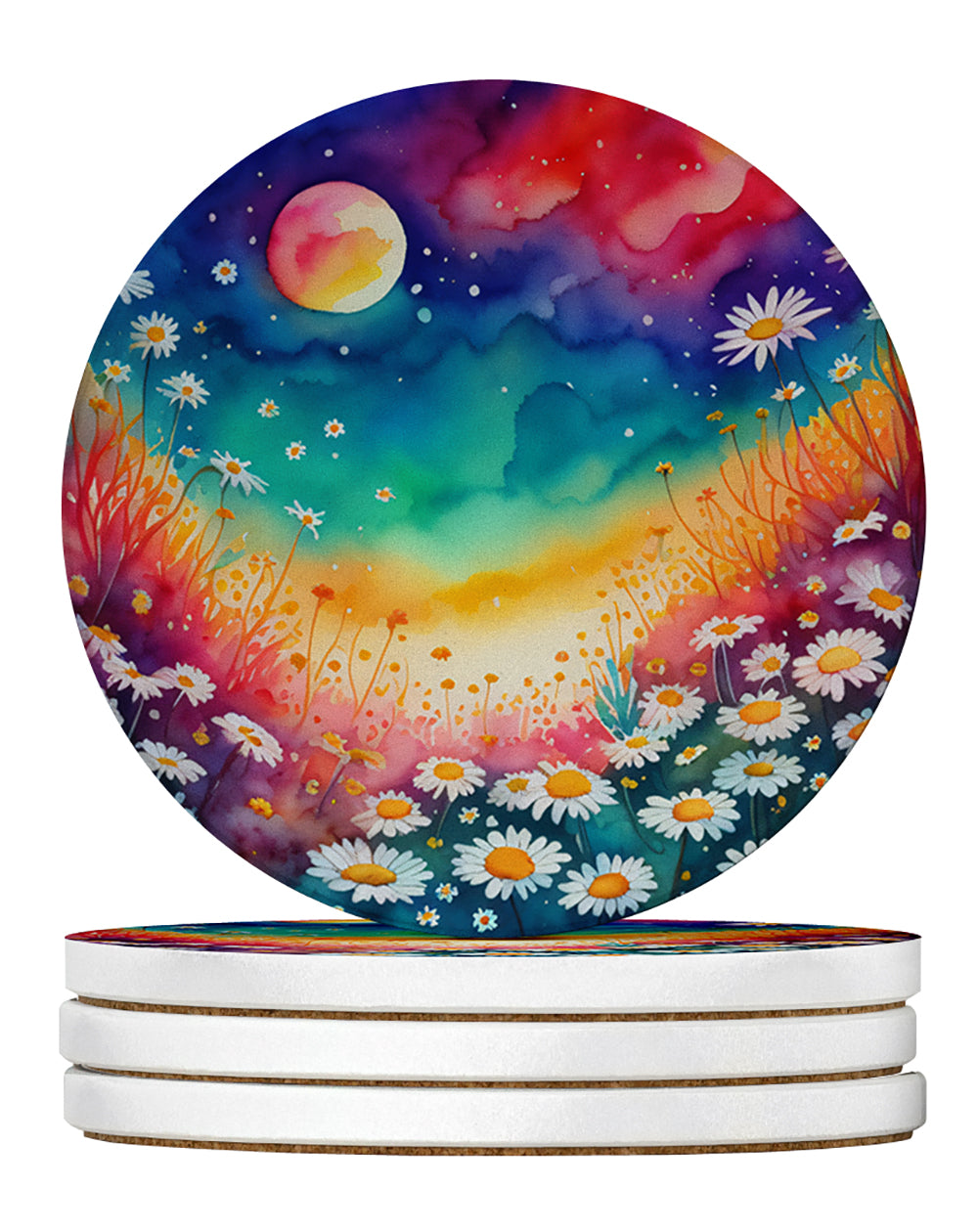 Caroline's Treasures Colorful Daisies Large Sandstone Coasters Pack of 4