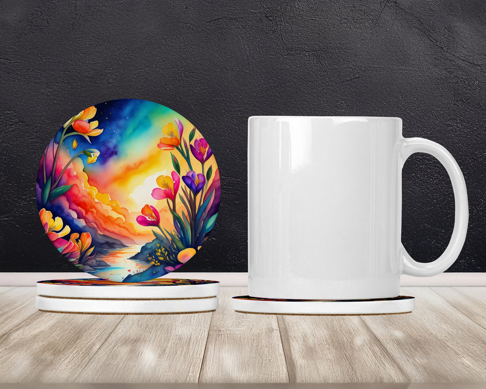 Caroline's Treasures Colorful Freesia Large Sandstone Coasters Pack of 4