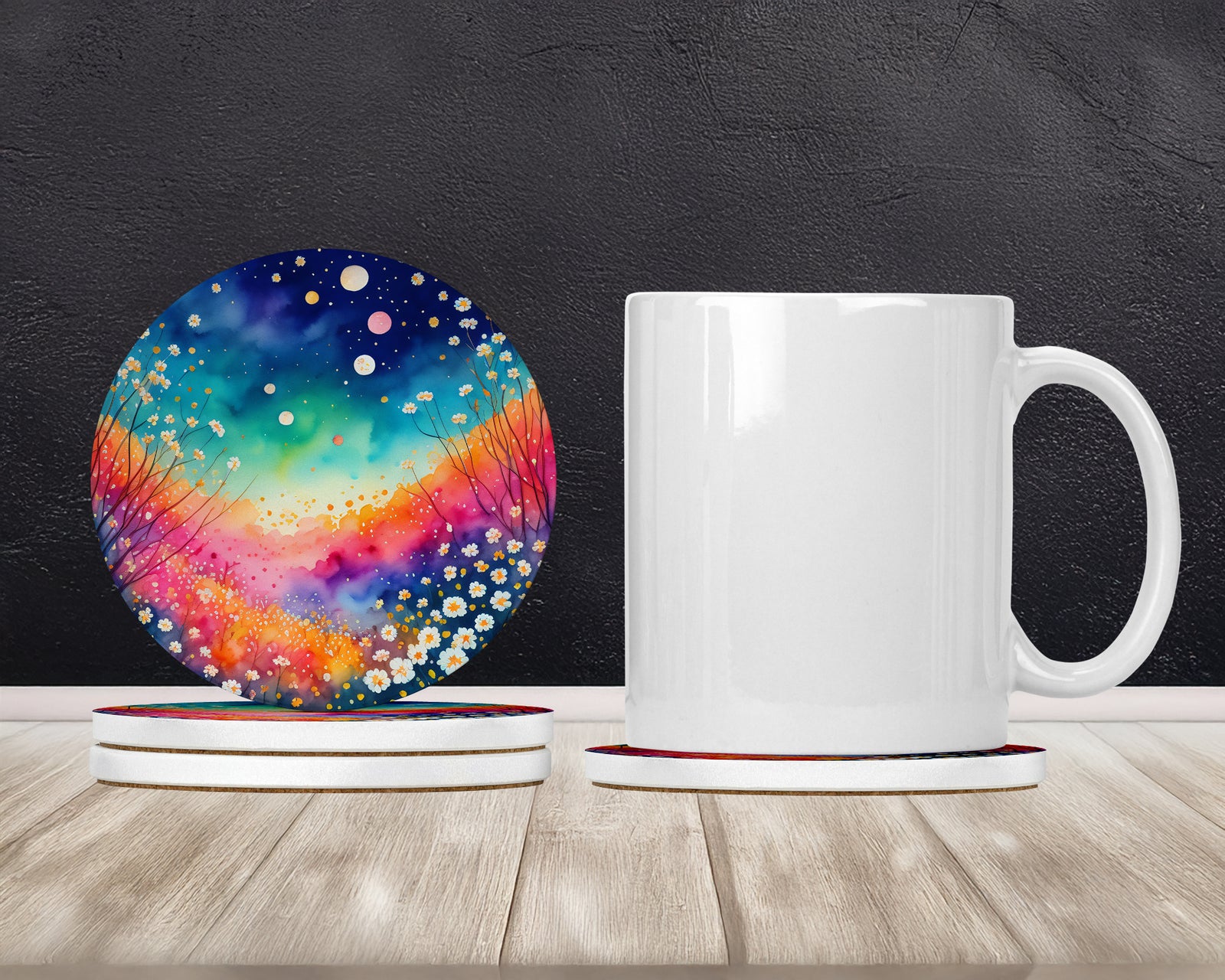 Caroline's Treasures Colorful Gypsophila Large Sandstone Coasters Pack of 4