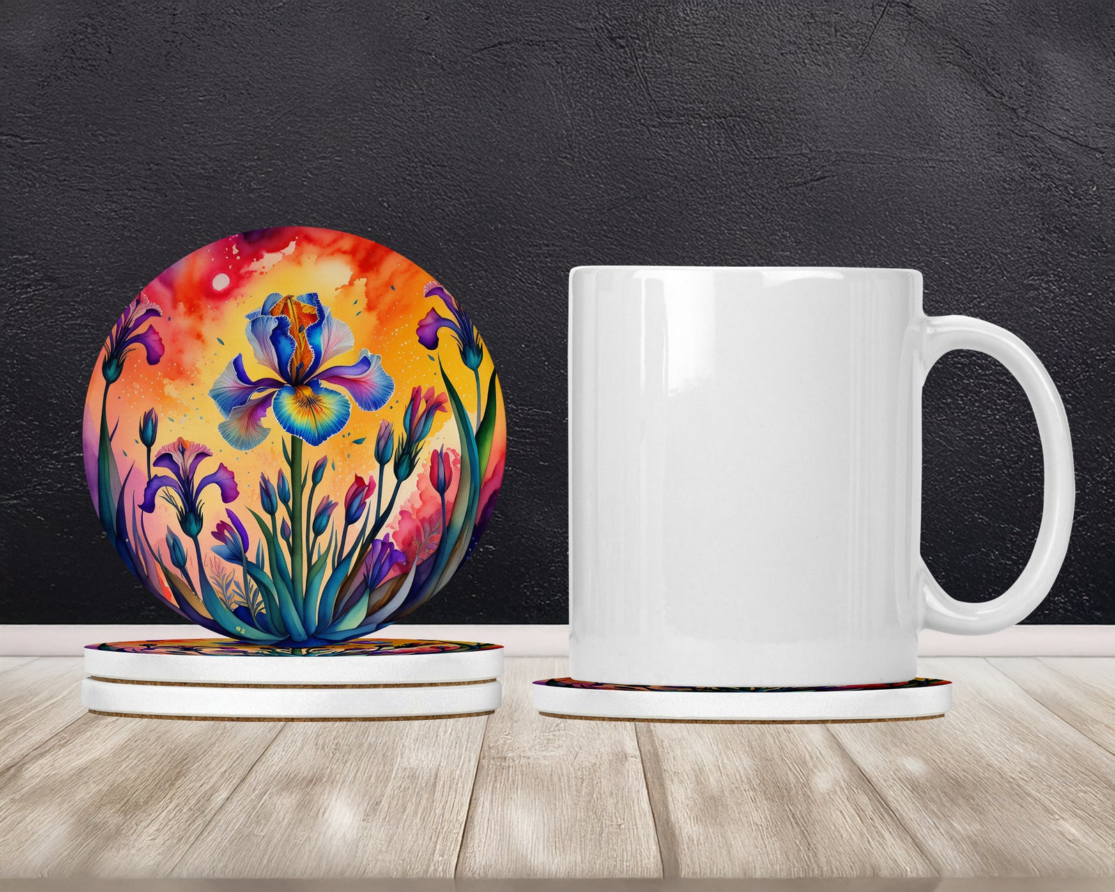 Caroline's Treasures Colorful Iris Large Sandstone Coasters Pack of 4