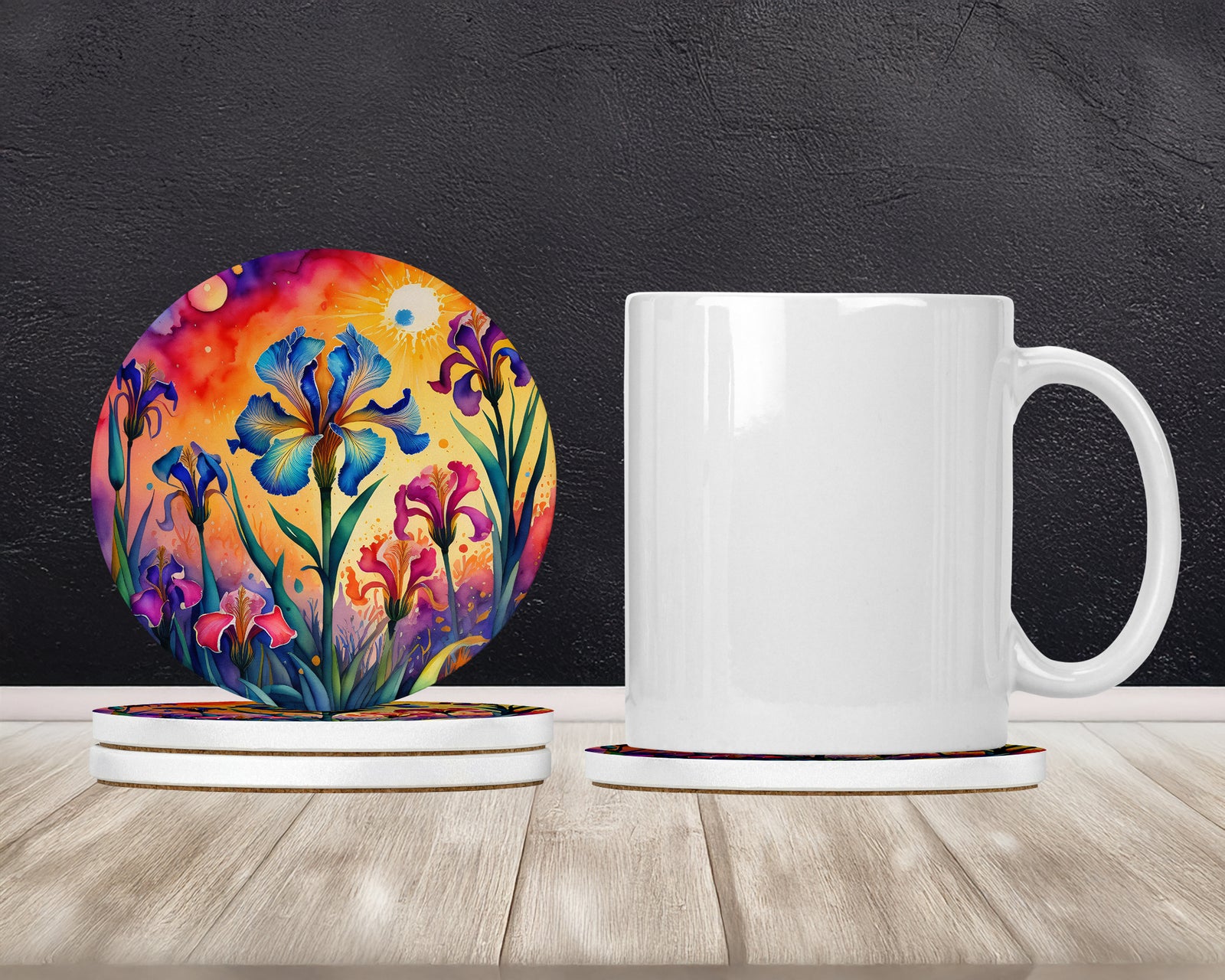 Caroline's Treasures Colorful Iris Large Sandstone Coasters Pack of 4