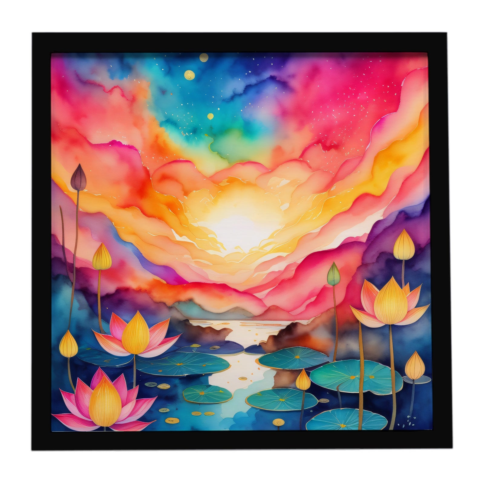 Caroline's Treasures Colorful Lotus Framed Metal Print