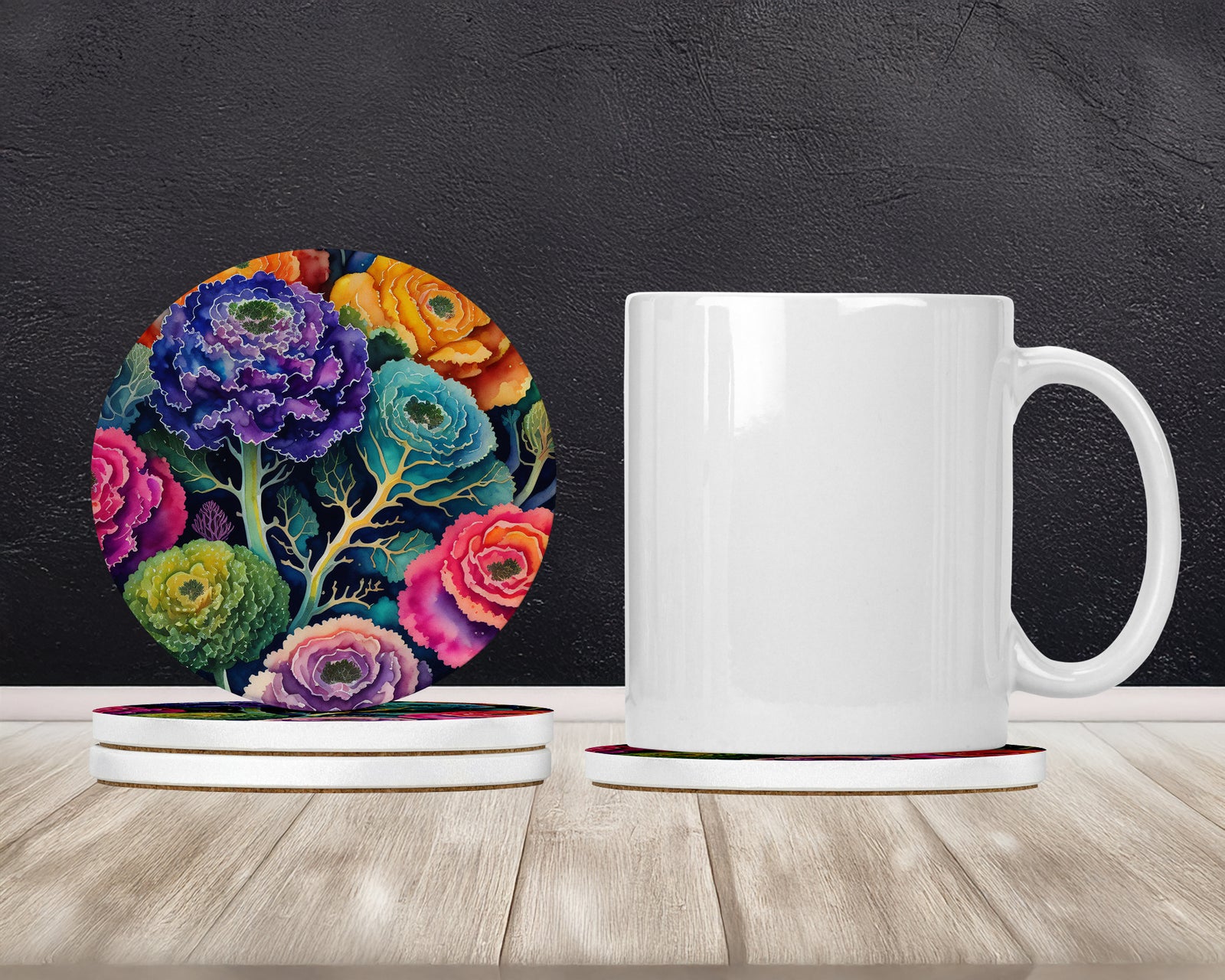 Caroline's Treasures Colorful Ornamental Kale Large Sandstone Coasters Pack of 4