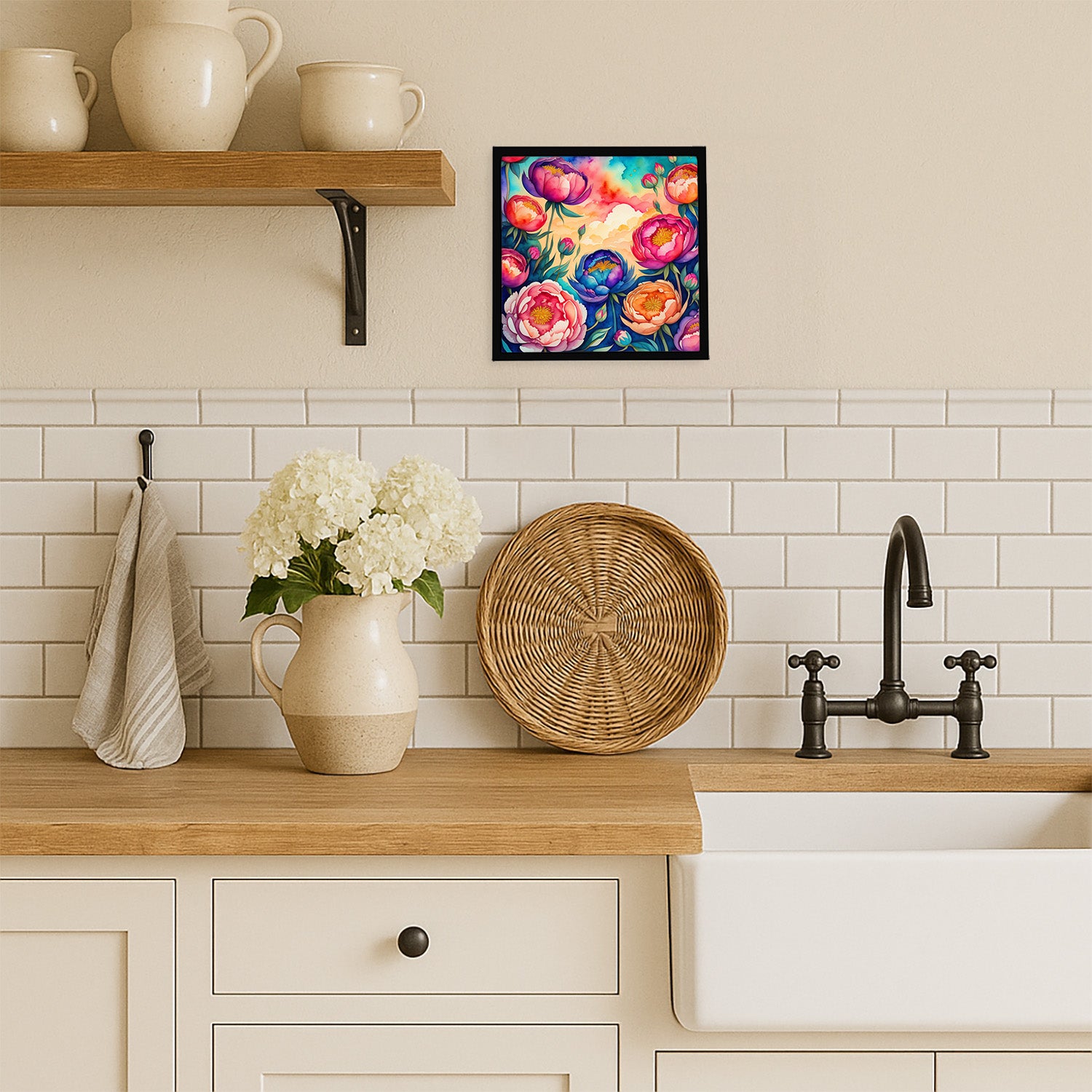 Caroline's Treasures Colorful Peonies Framed Metal Print