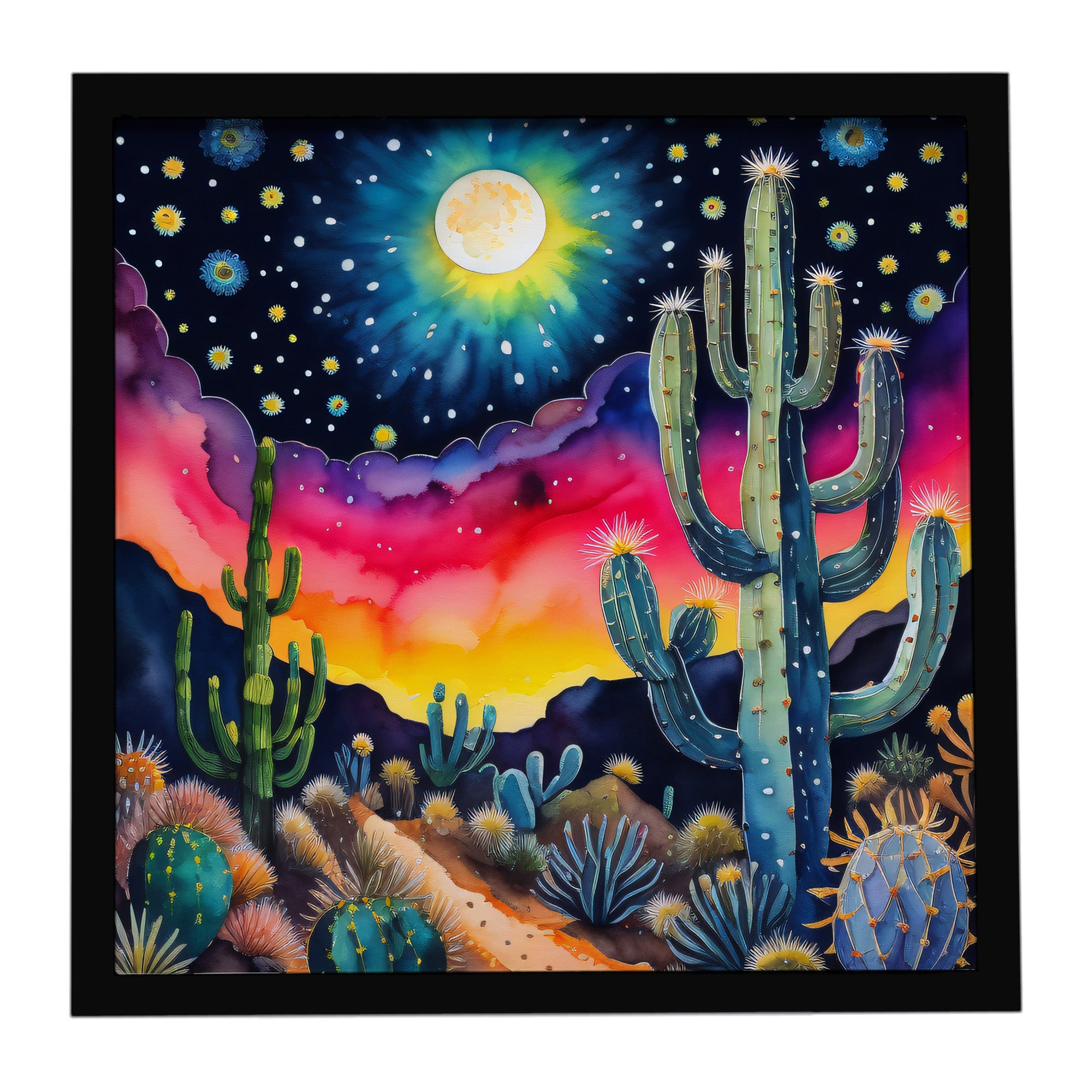 Caroline's Treasures Colorful Queen of the Night Cactus Framed Metal Print