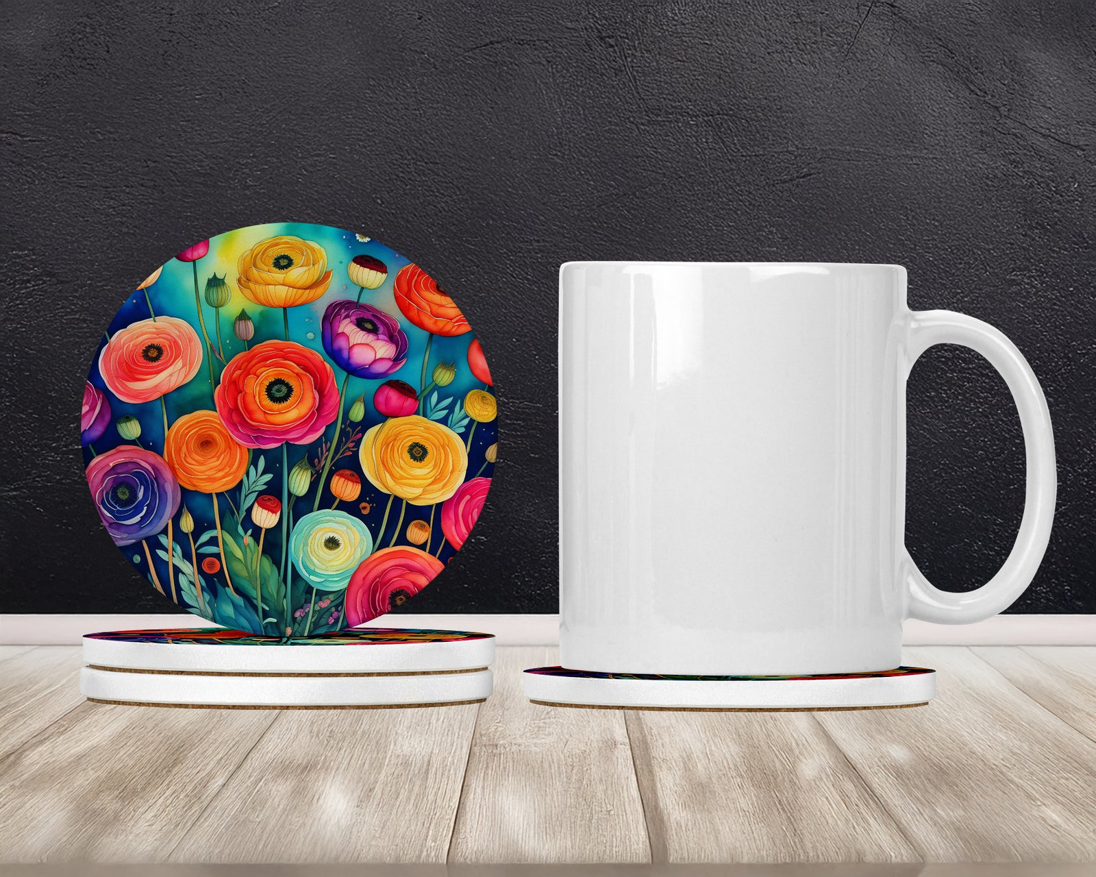 Caroline's Treasures Colorful Ranunculus Large Sandstone Coasters Pack of 4