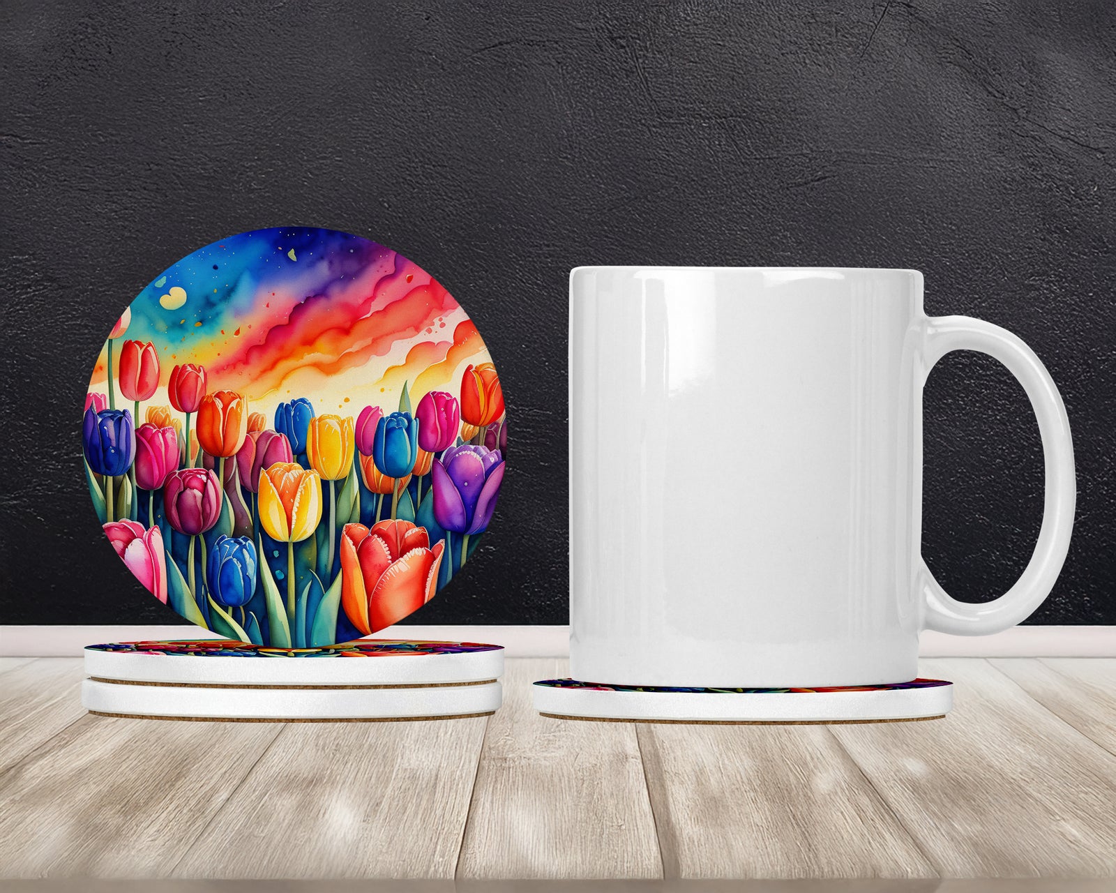 Caroline's Treasures Colorful Tulips Large Sandstone Coasters Pack of 4