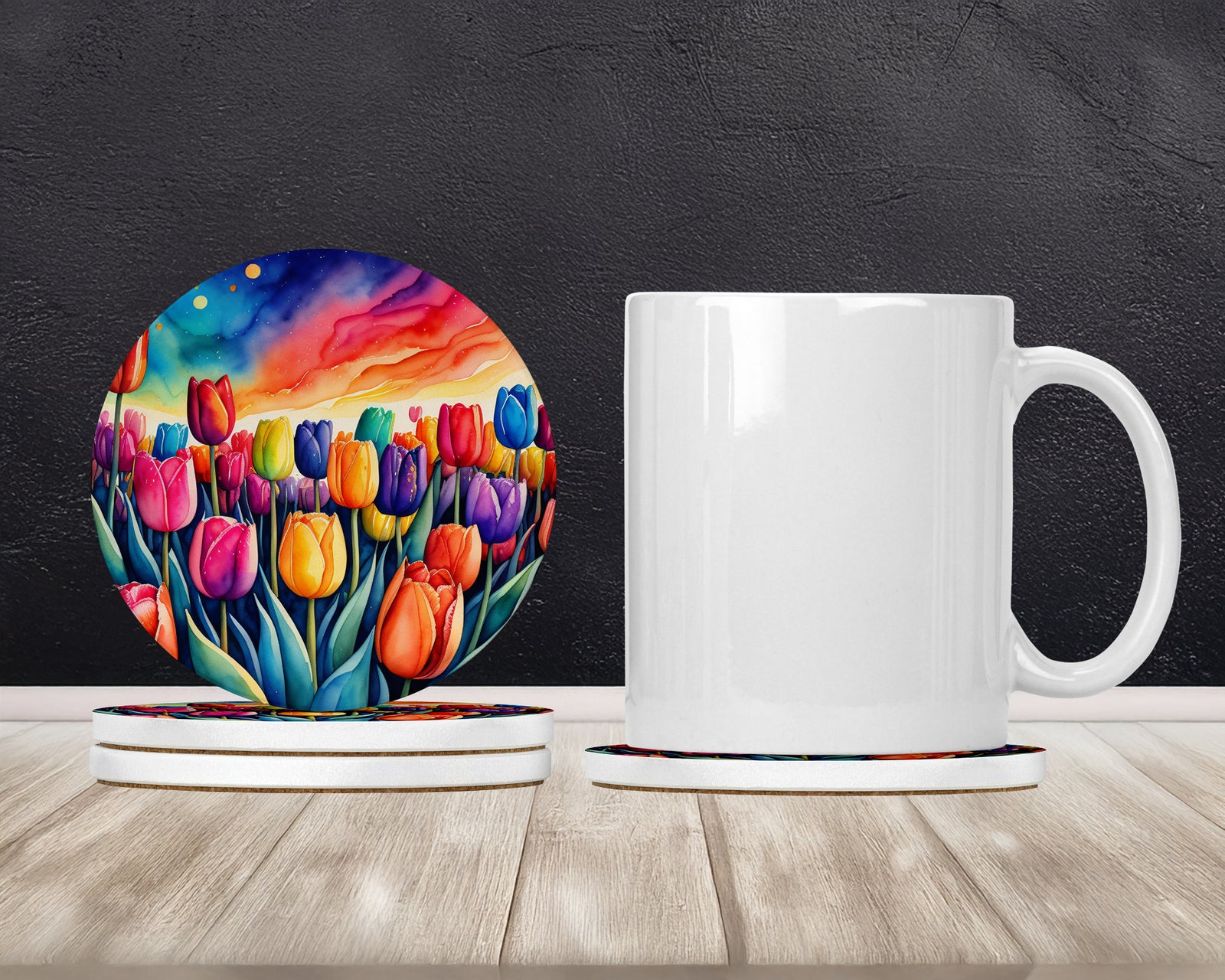 Caroline's Treasures Colorful Tulips Large Sandstone Coasters Pack of 4