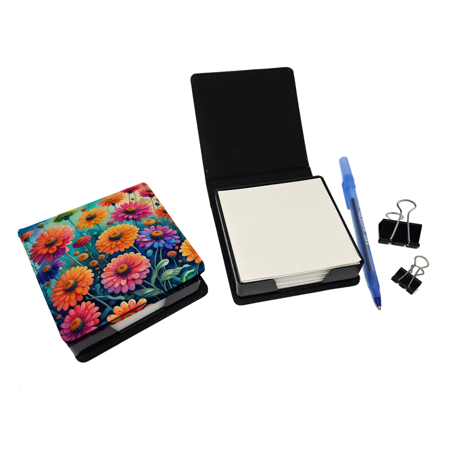 Caroline's Treasures Colorful Zinnias PU Leather Note Paper Holder