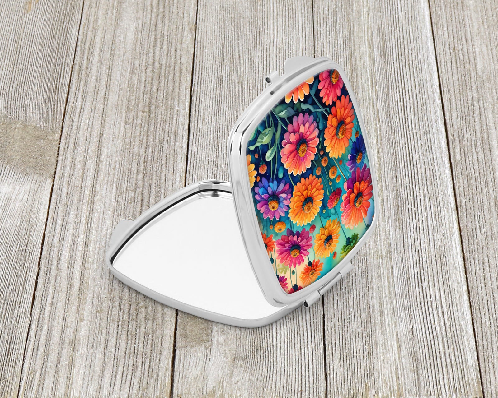 Caroline's Treasures Colorful Zinnias Compact Mirror – Stylish Purse Mirror with Artistic Covers