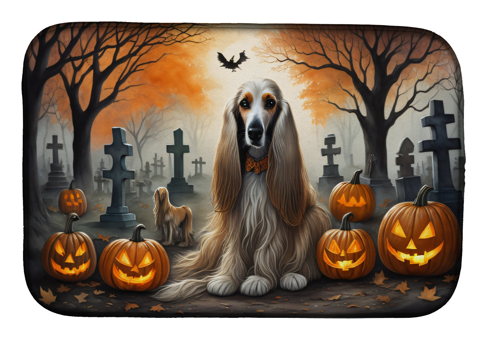 Caroline's Treasures Afghan Hound Spooky Halloween Dish Drying Mat