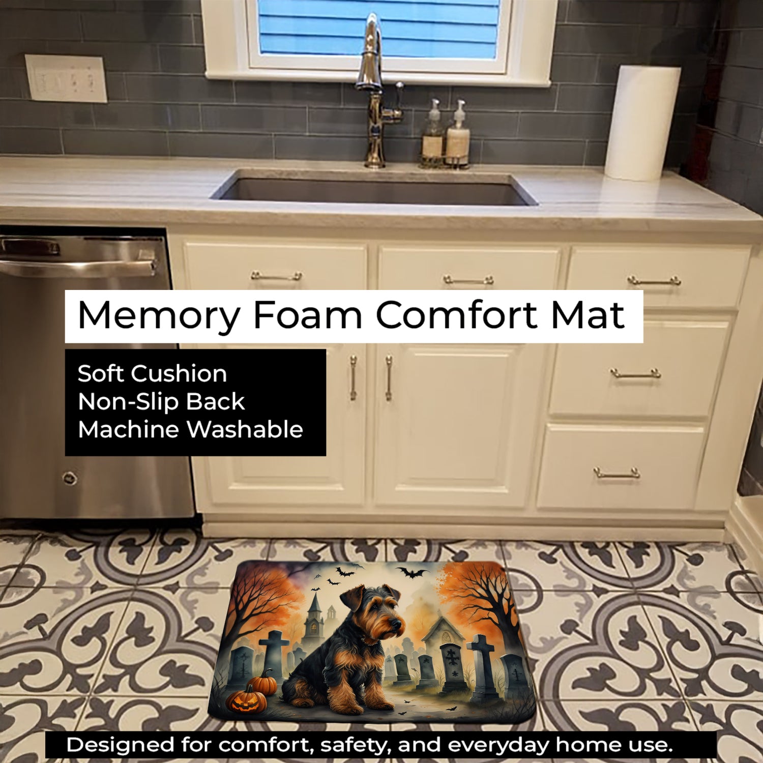 Caroline's Treasures Airedale Terrier Spooky Halloween Memory Foam Kitchen Mat
