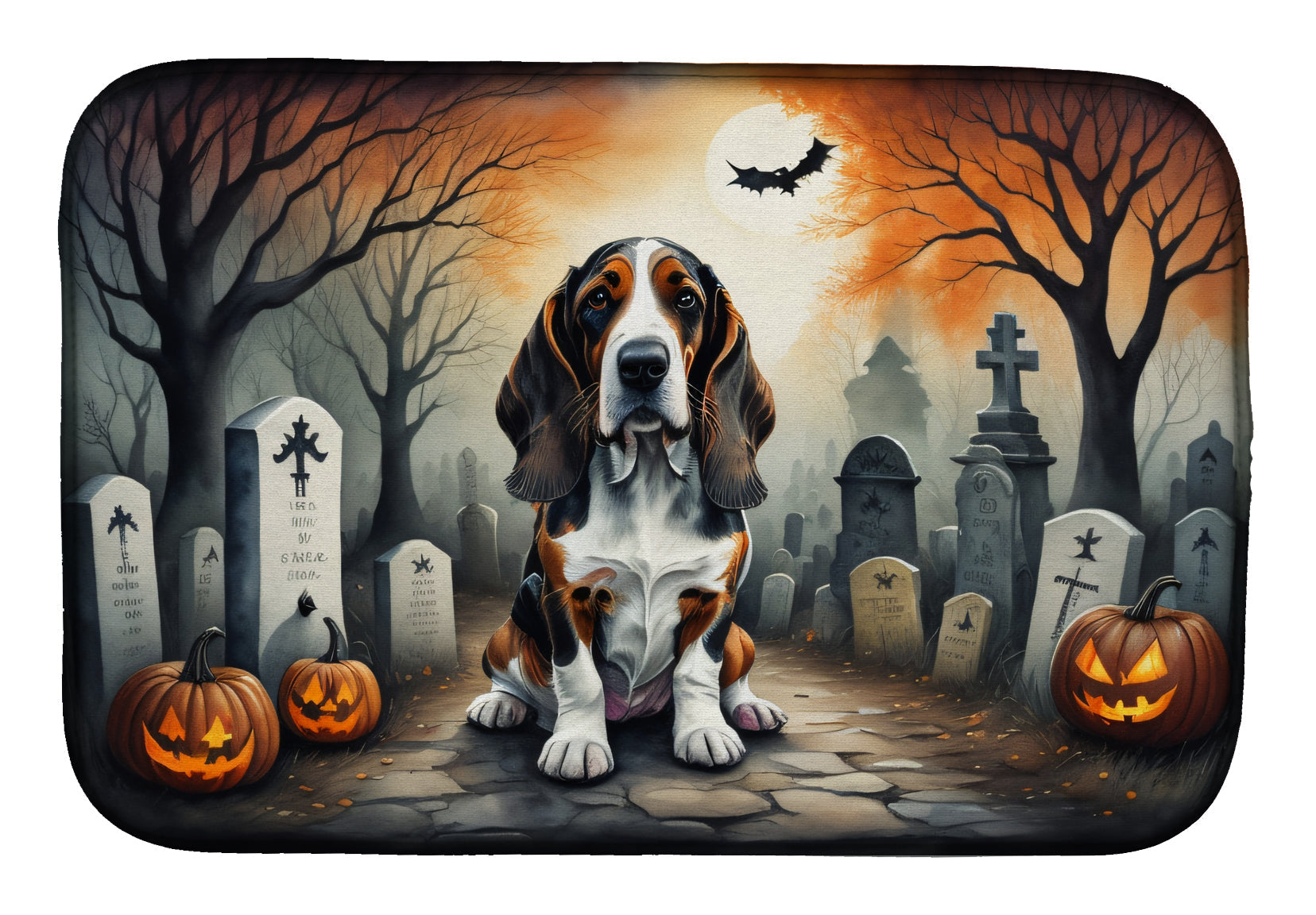 Caroline's Treasures Basset Hound Spooky Halloween Dish Drying Mat