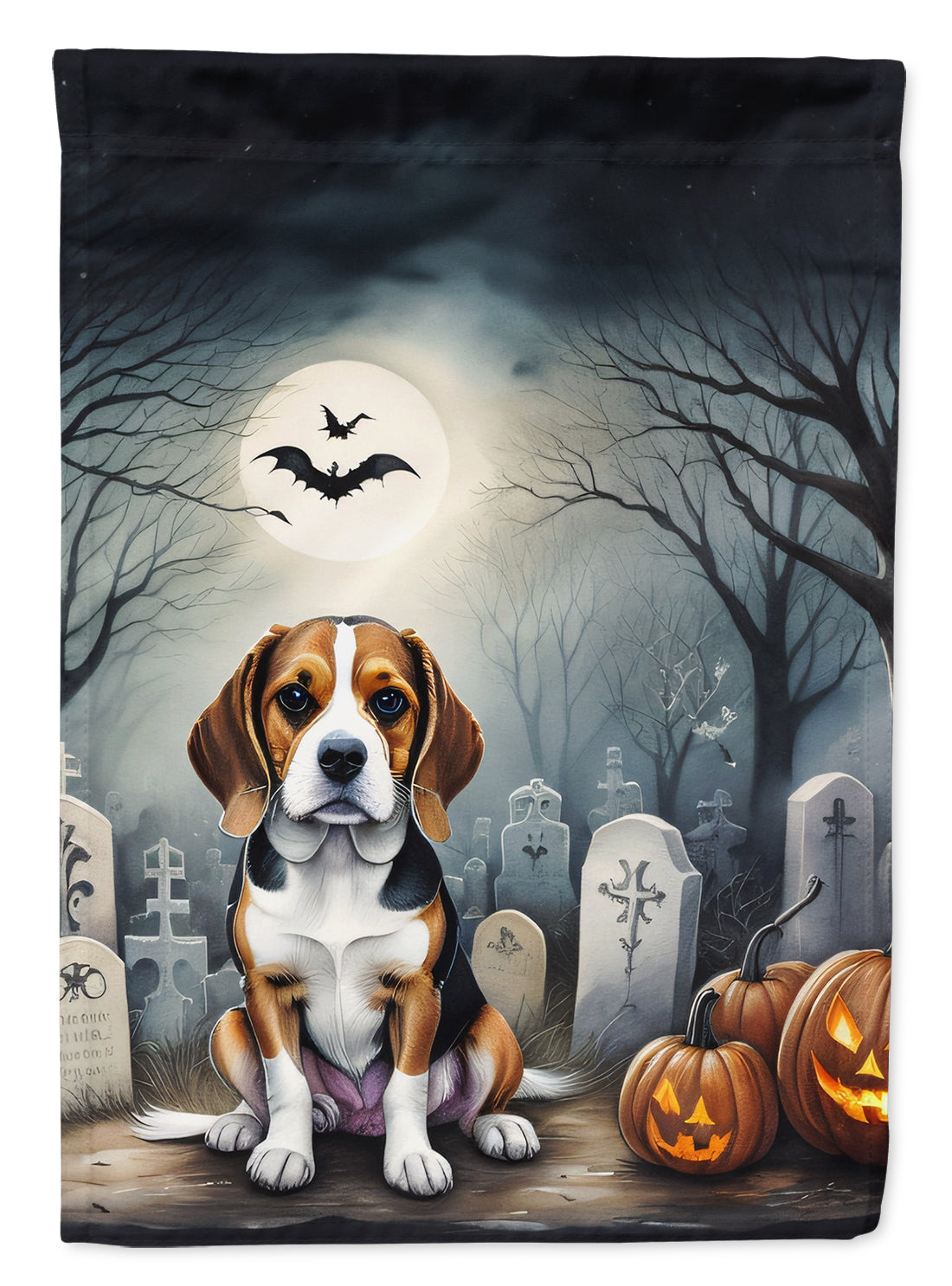 Caroline's Treasures Beagle Spooky Halloween House Flag Large Porch Sleeve Pole Decorative Outside Yard Banner Artwork Wall Hanging, Polyester, House Size, Multicolor