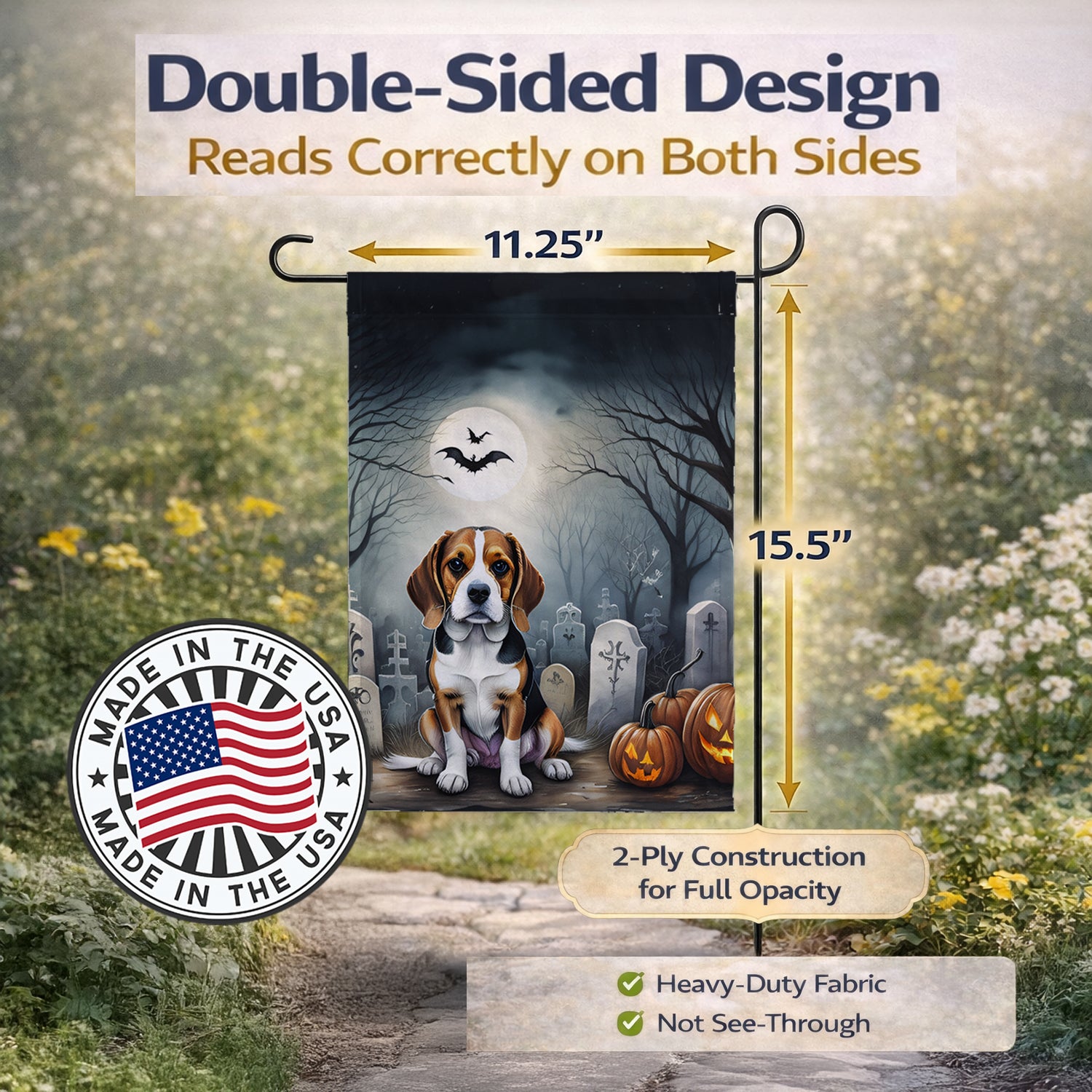 Caroline's Treasures Beagle Spooky Halloween Garden Flag Mailbox Decorative Yard Banner Outside Patio Artwork for Flower Beds, Garden Size, Multicolor