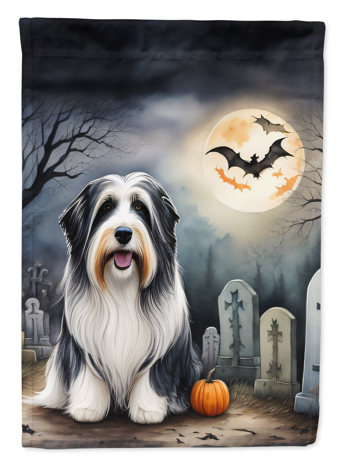 Caroline's Treasures Bearded Collie Spooky Halloween House Flag Large Porch Sleeve Pole Decorative Outside Yard Banner Artwork Wall Hanging, Polyester, House Size, Multicolor