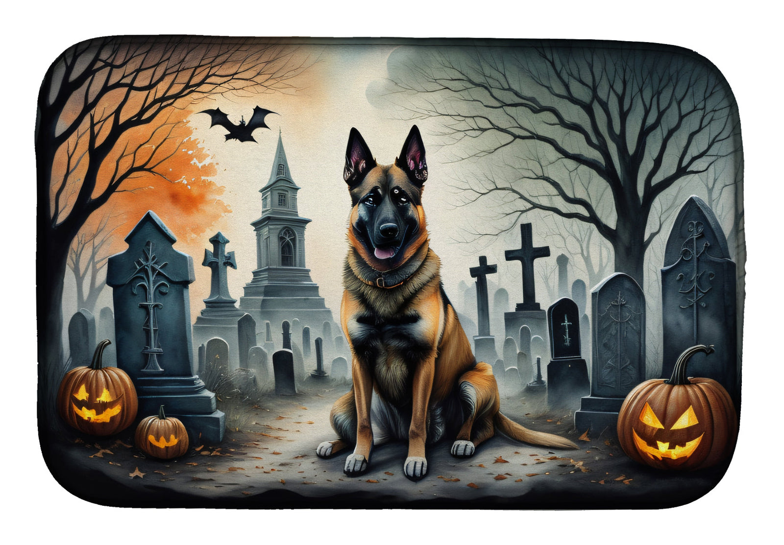 Caroline's Treasures Belgian Malinois Spooky Halloween Dish Drying Mat