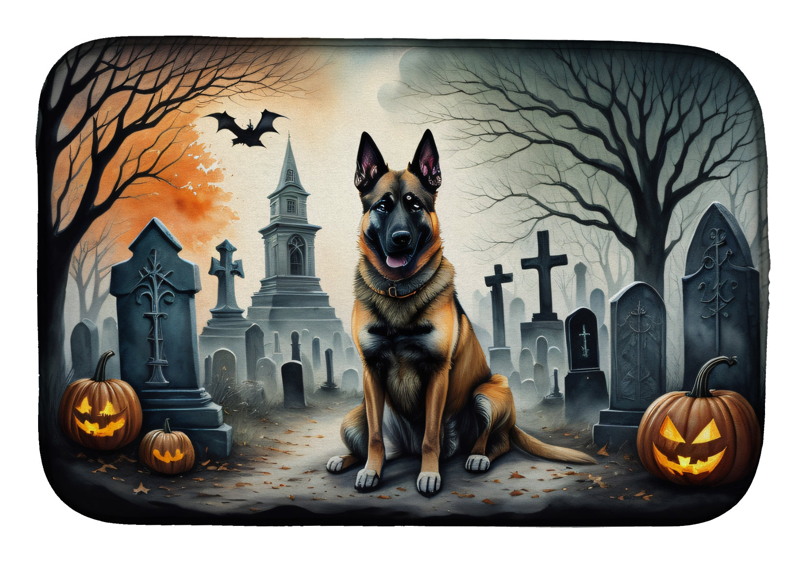 Caroline's Treasures Belgian Malinois Spooky Halloween Dish Drying Mat