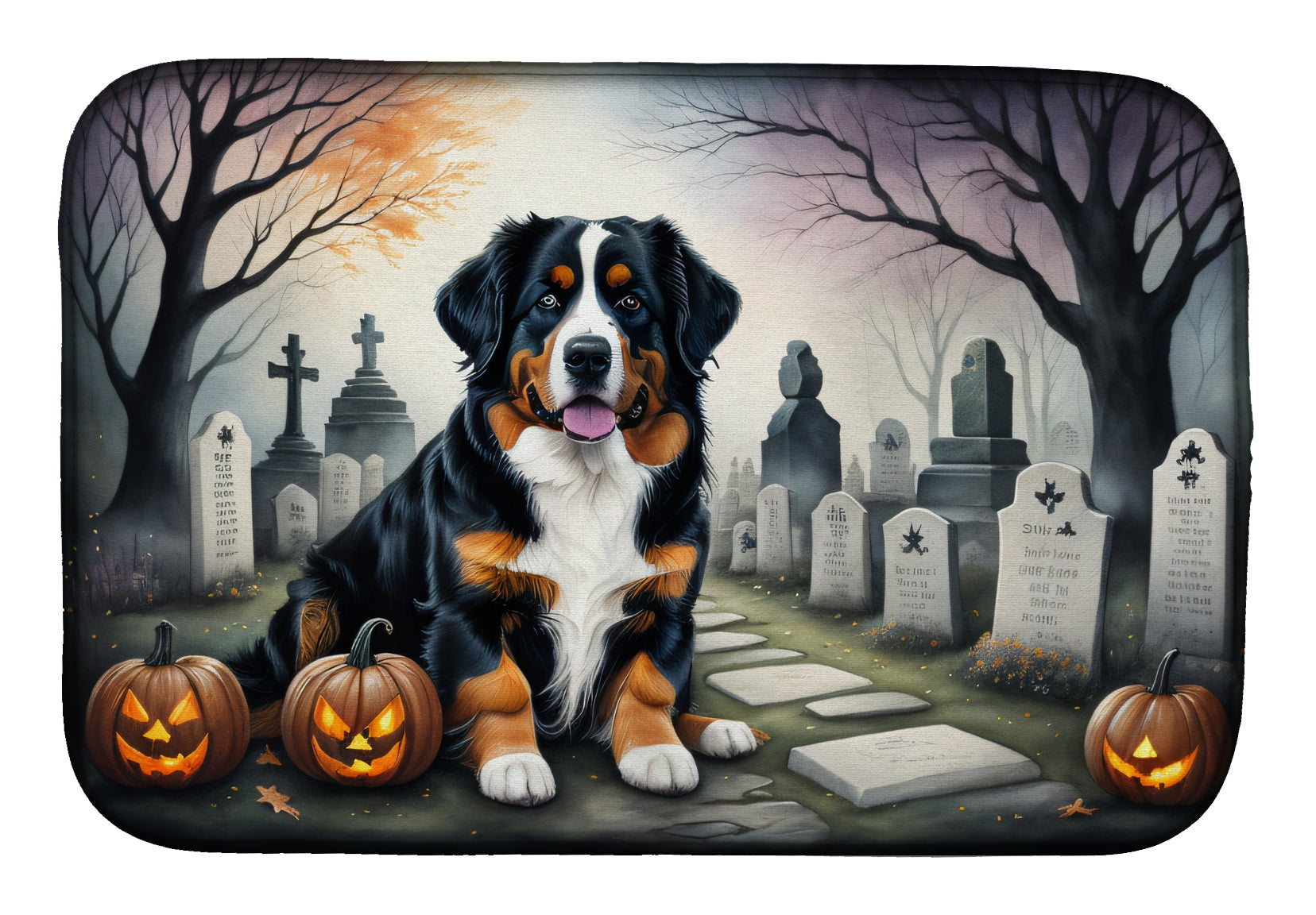 Caroline's Treasures Bernese Mountain Dog Spooky Halloween Dish Drying Mat