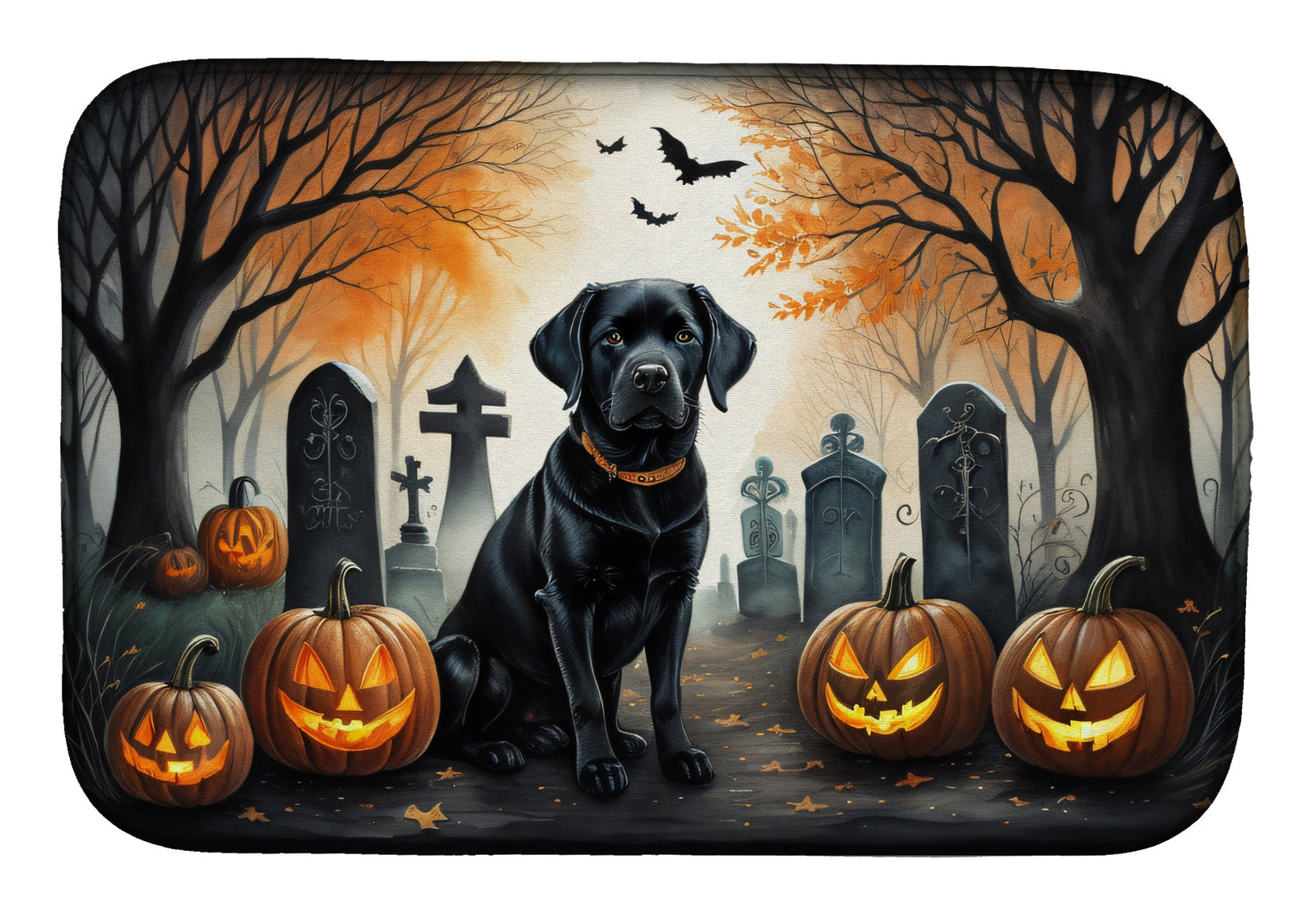 Caroline's Treasures Black Labrador Retriever Spooky Halloween Dish Drying Mat
