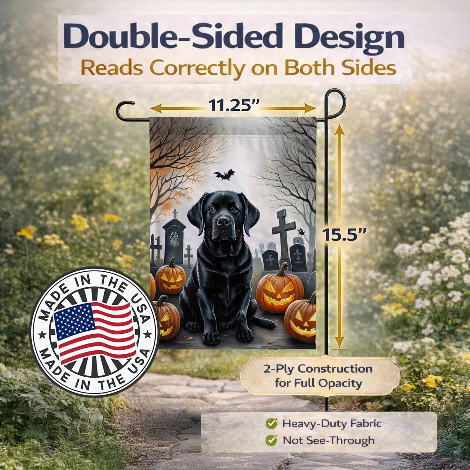 Caroline's Treasures Black Labrador Retriever Spooky Halloween Garden Flag Mailbox Decorative Yard Banner Outside Patio Artwork for Flower Beds, Garden Size, Multicolor
