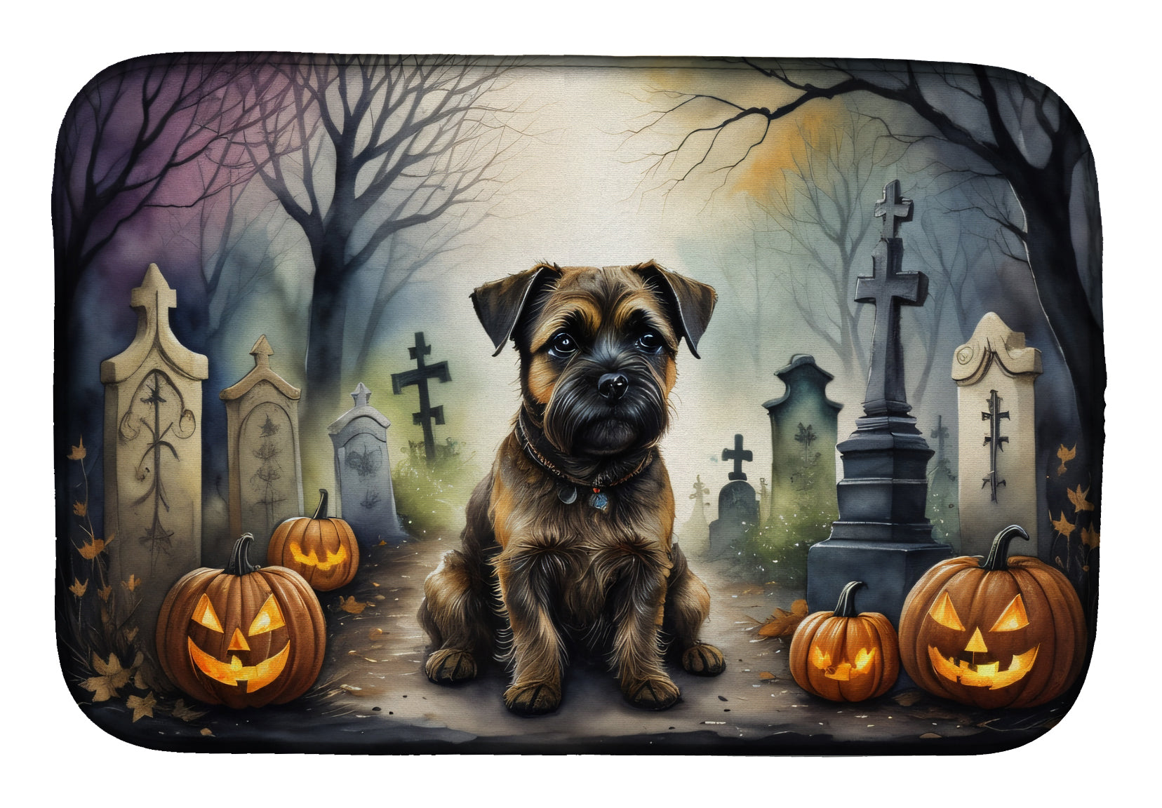 Caroline's Treasures Border Terrier Spooky Halloween Dish Drying Mat