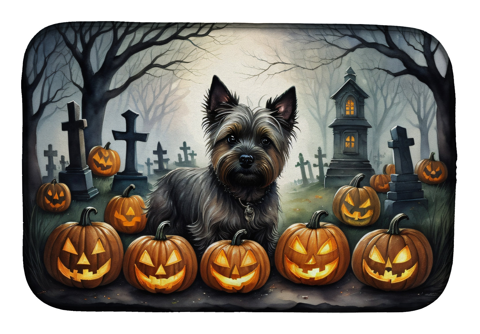 Caroline's Treasures Cairn Terrier Spooky Halloween Dish Drying Mat