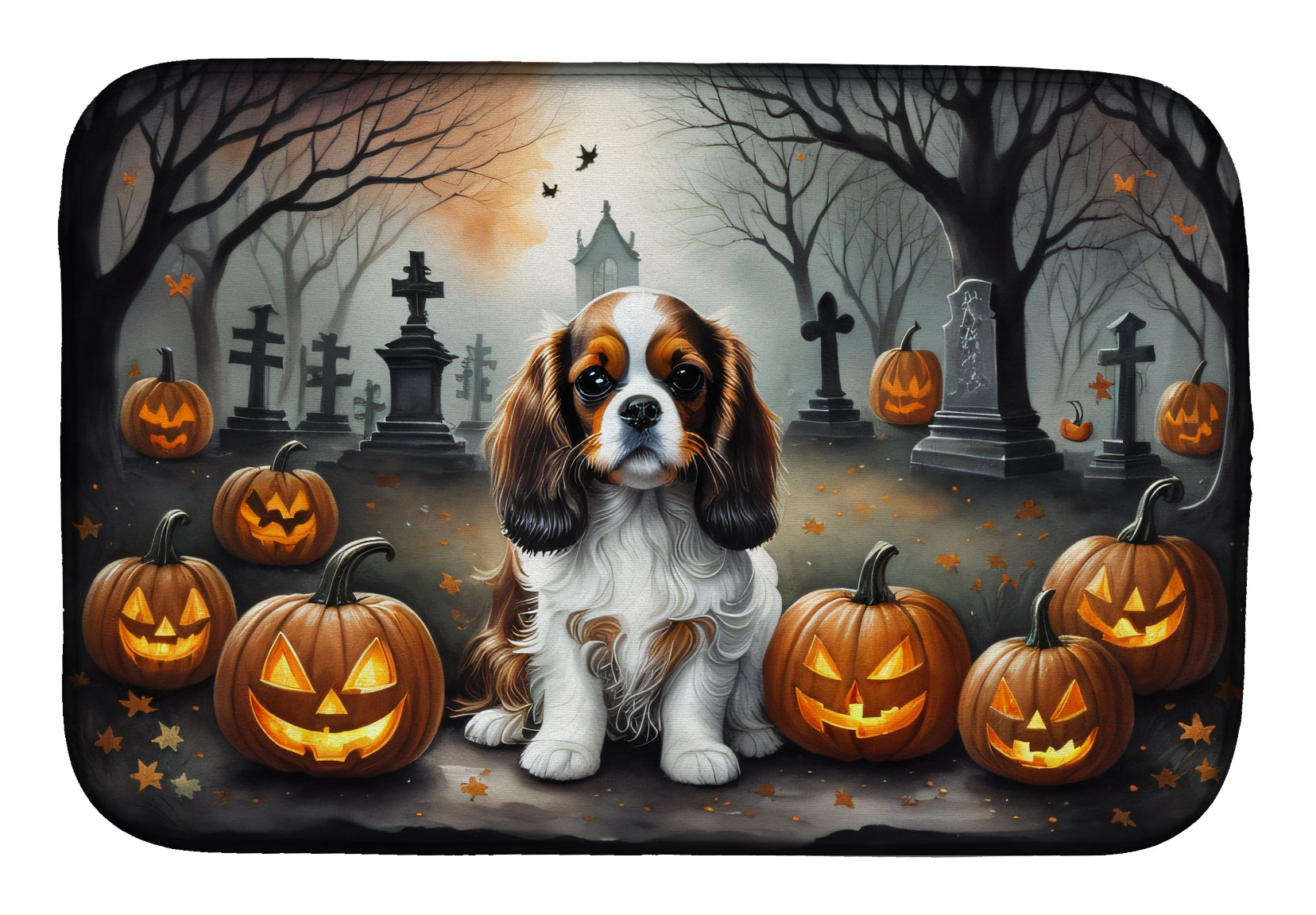 Caroline's Treasures Cavalier Spaniel Spooky Halloween Dish Drying Mat