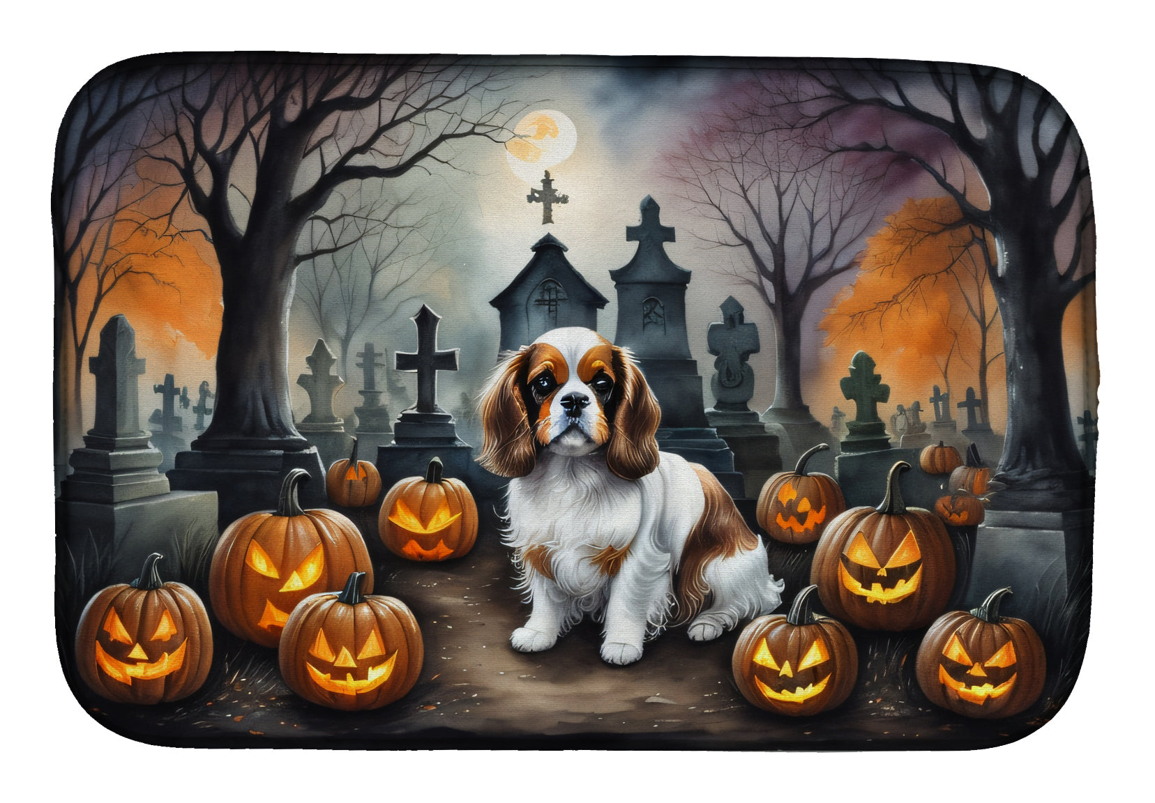 Caroline's Treasures Cavalier Spaniel Spooky Halloween Dish Drying Mat