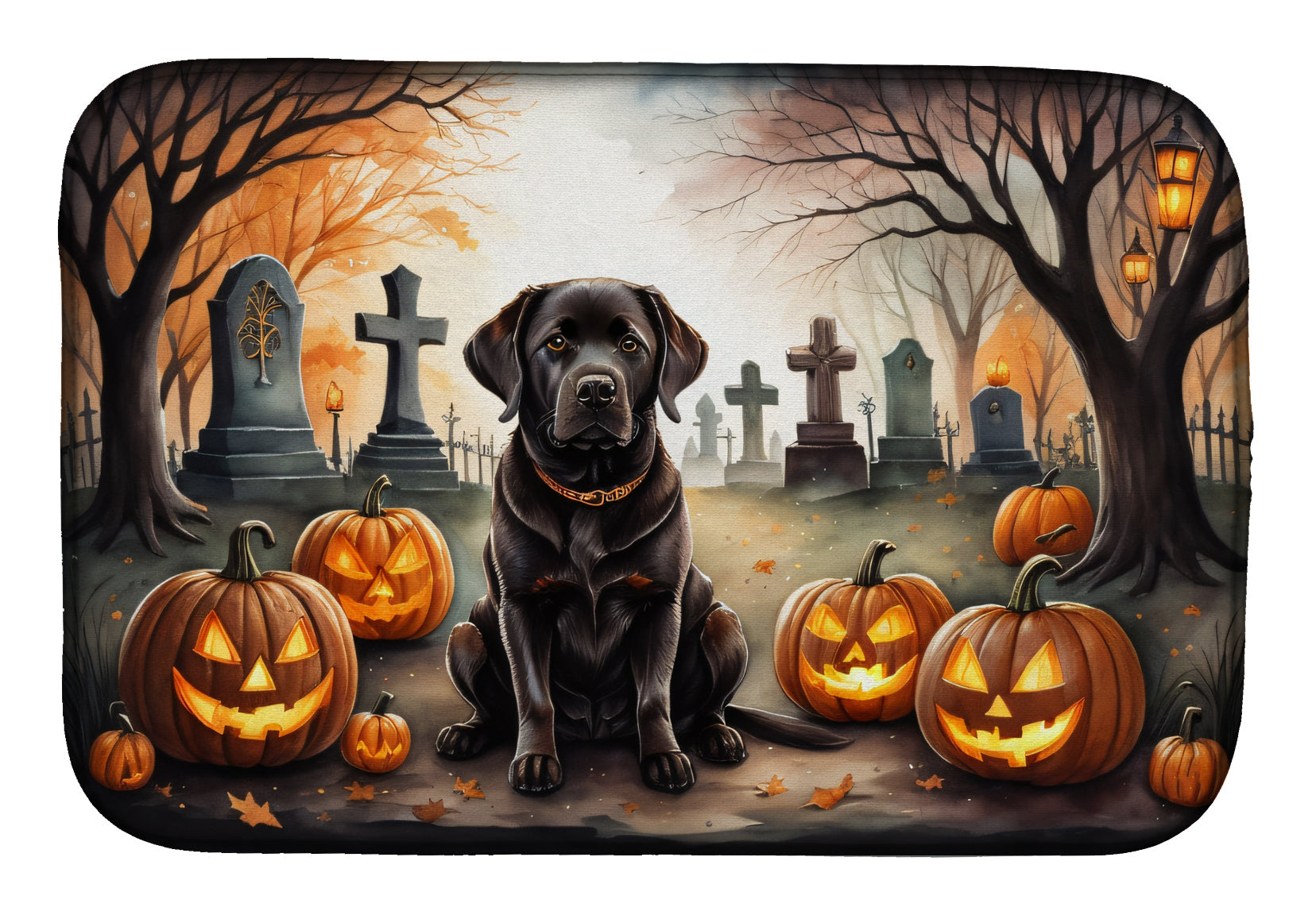 Caroline's Treasures Chocolate Labrador Retriever Spooky Halloween Dish Drying Mat