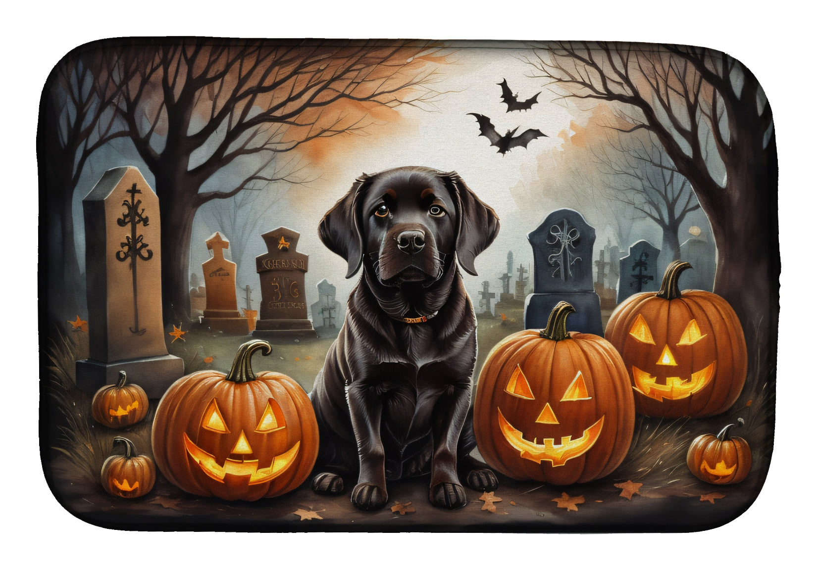 Caroline's Treasures Chocolate Labrador Retriever Spooky Halloween Dish Drying Mat