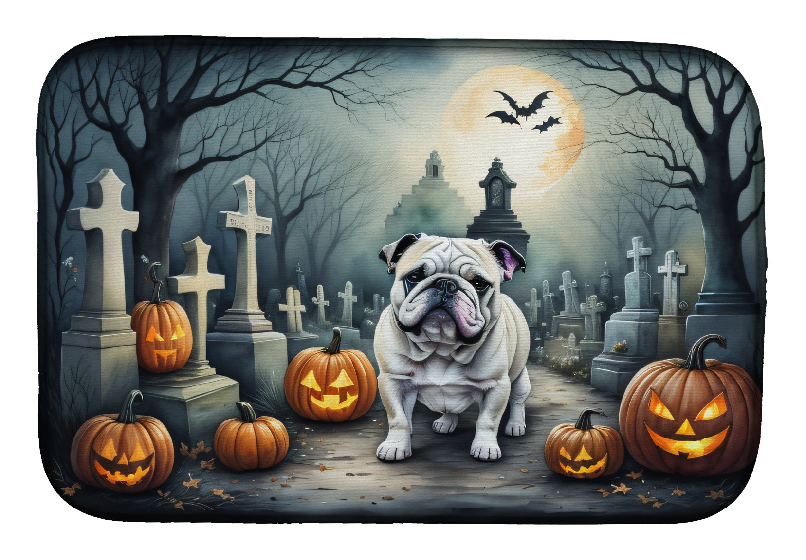 Caroline's Treasures English Bulldog Spooky Halloween Dish Drying Mat