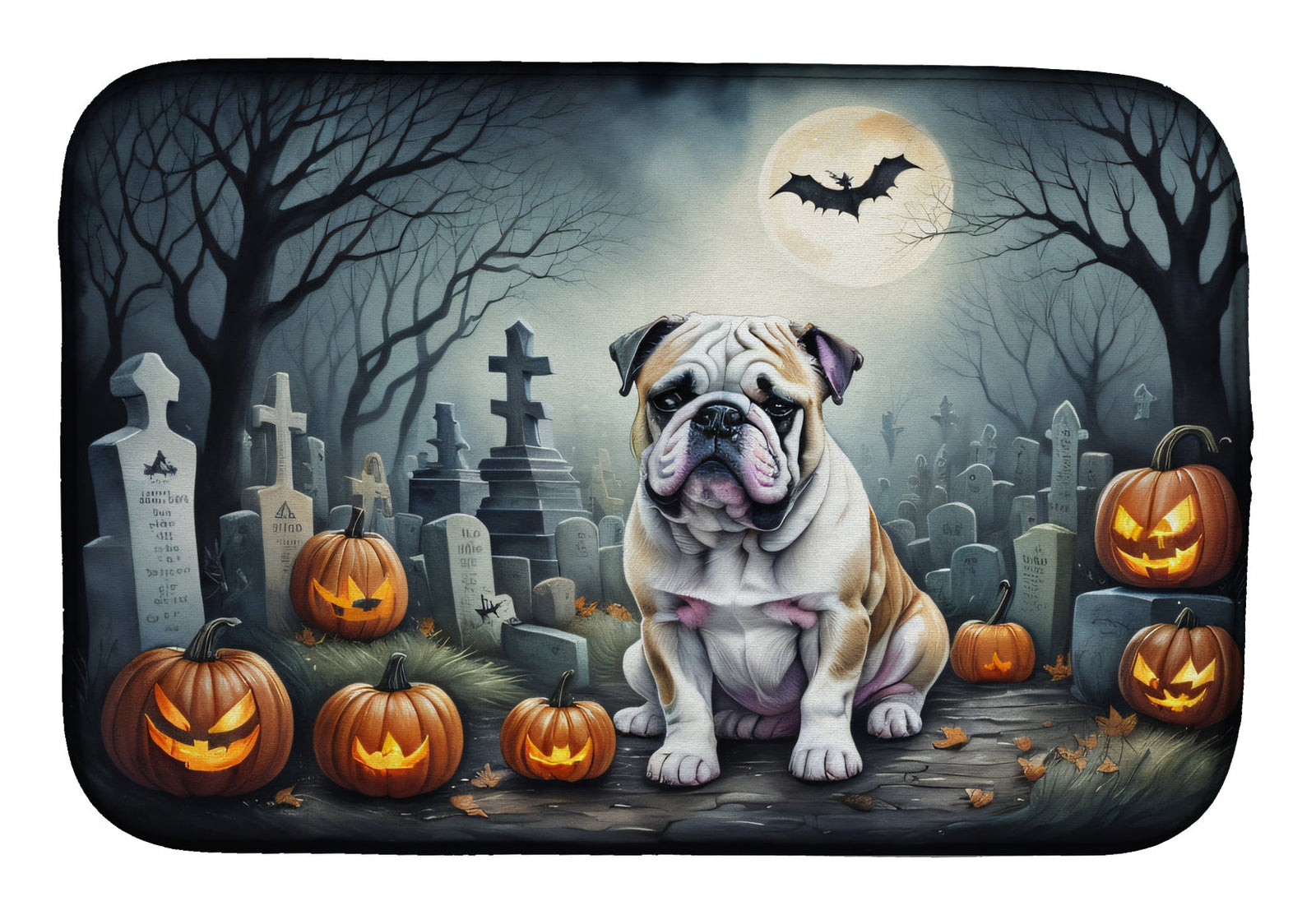Caroline's Treasures English Bulldog Spooky Halloween Dish Drying Mat