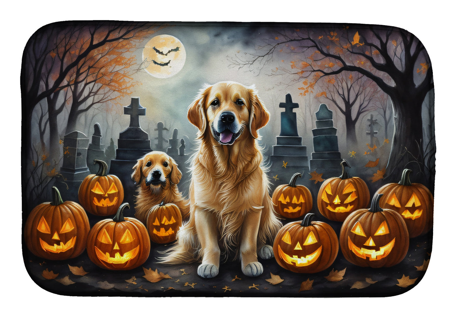 Caroline's Treasures Golden Retriever Spooky Halloween Dish Drying Mat
