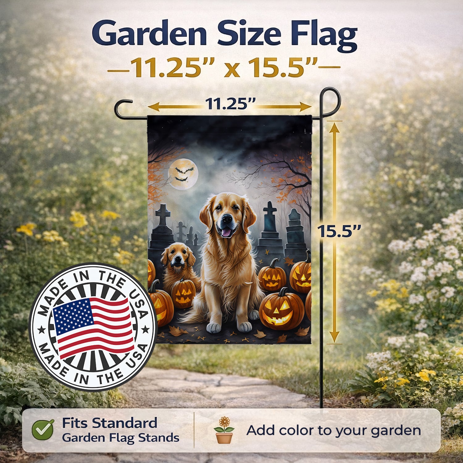 Caroline's Treasures Golden Retriever Spooky Halloween Garden Flag Mailbox Decorative Yard Banner Outside Patio Artwork for Flower Beds, Garden Size, Multicolor