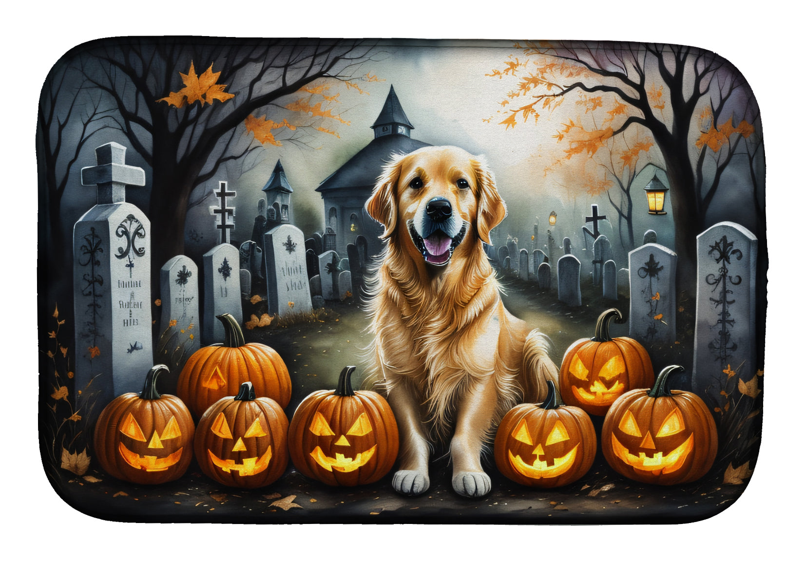 Caroline's Treasures Golden Retriever Spooky Halloween Dish Drying Mat