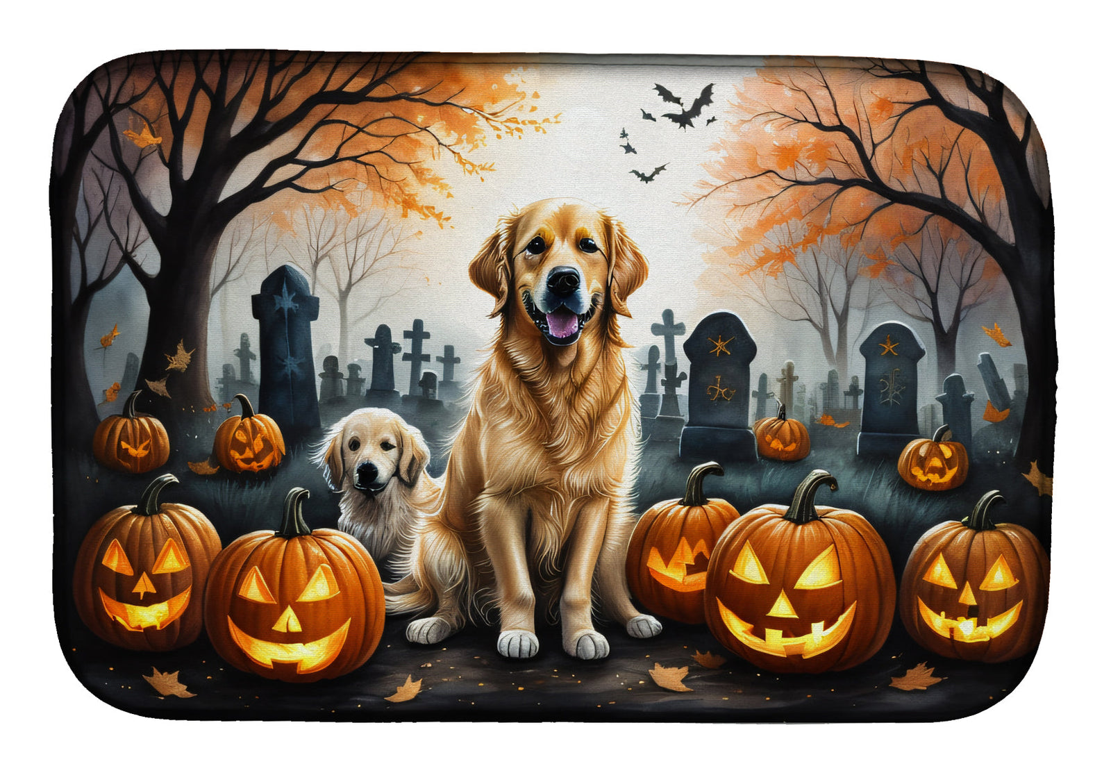 Caroline's Treasures Golden Retriever Spooky Halloween Dish Drying Mat