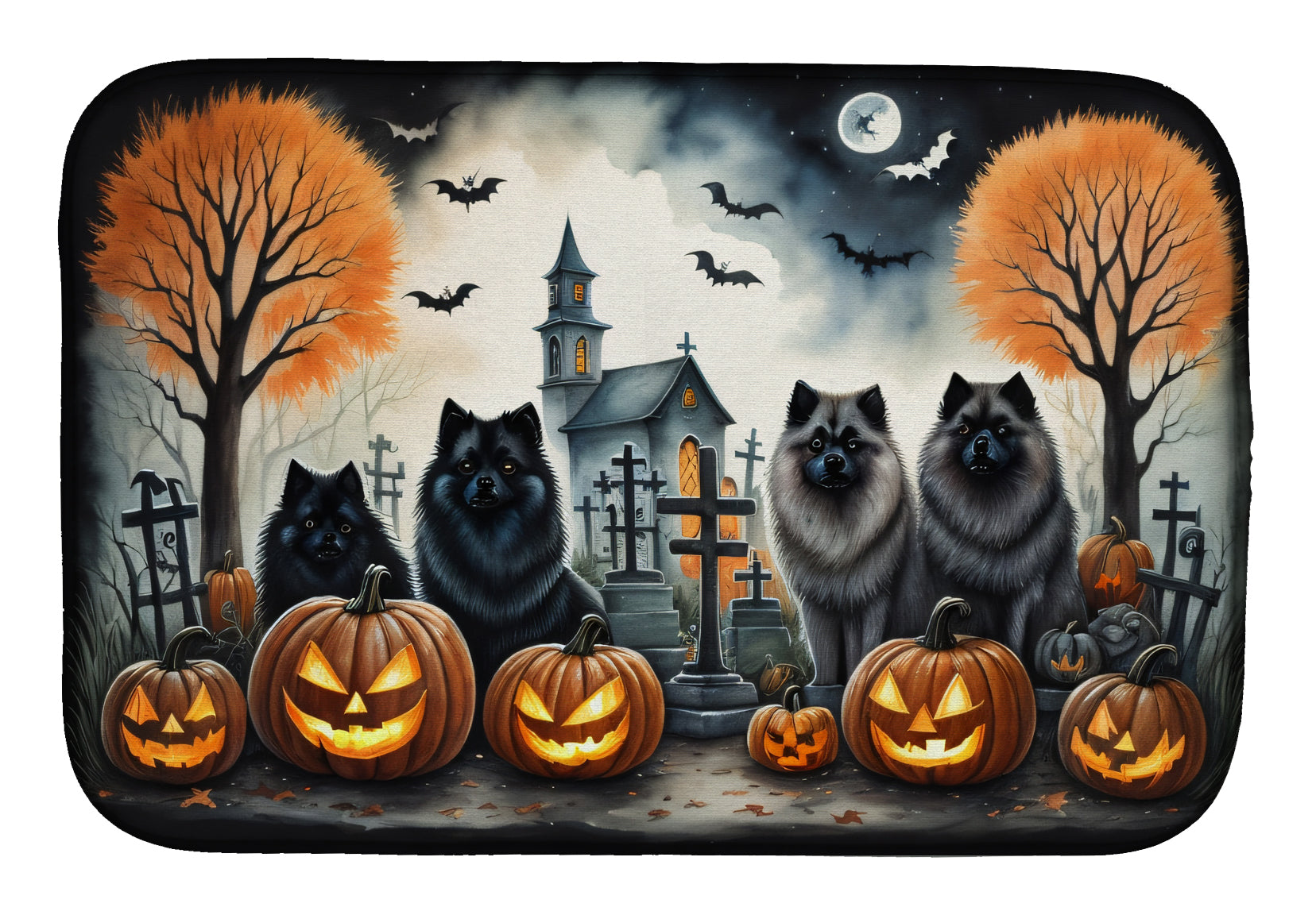 Caroline's Treasures Keeshond Spooky Halloween Dish Drying Mat