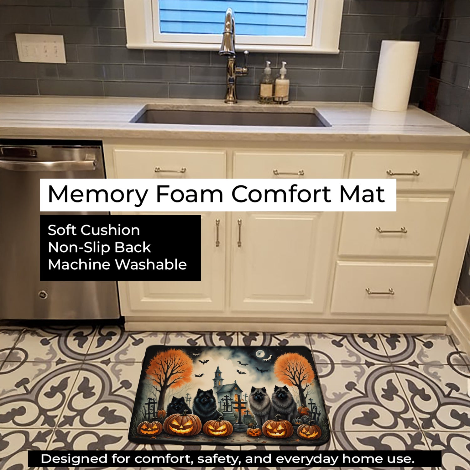 Caroline's Treasures Keeshond Spooky Halloween Memory Foam Kitchen Mat DAC2045RUG