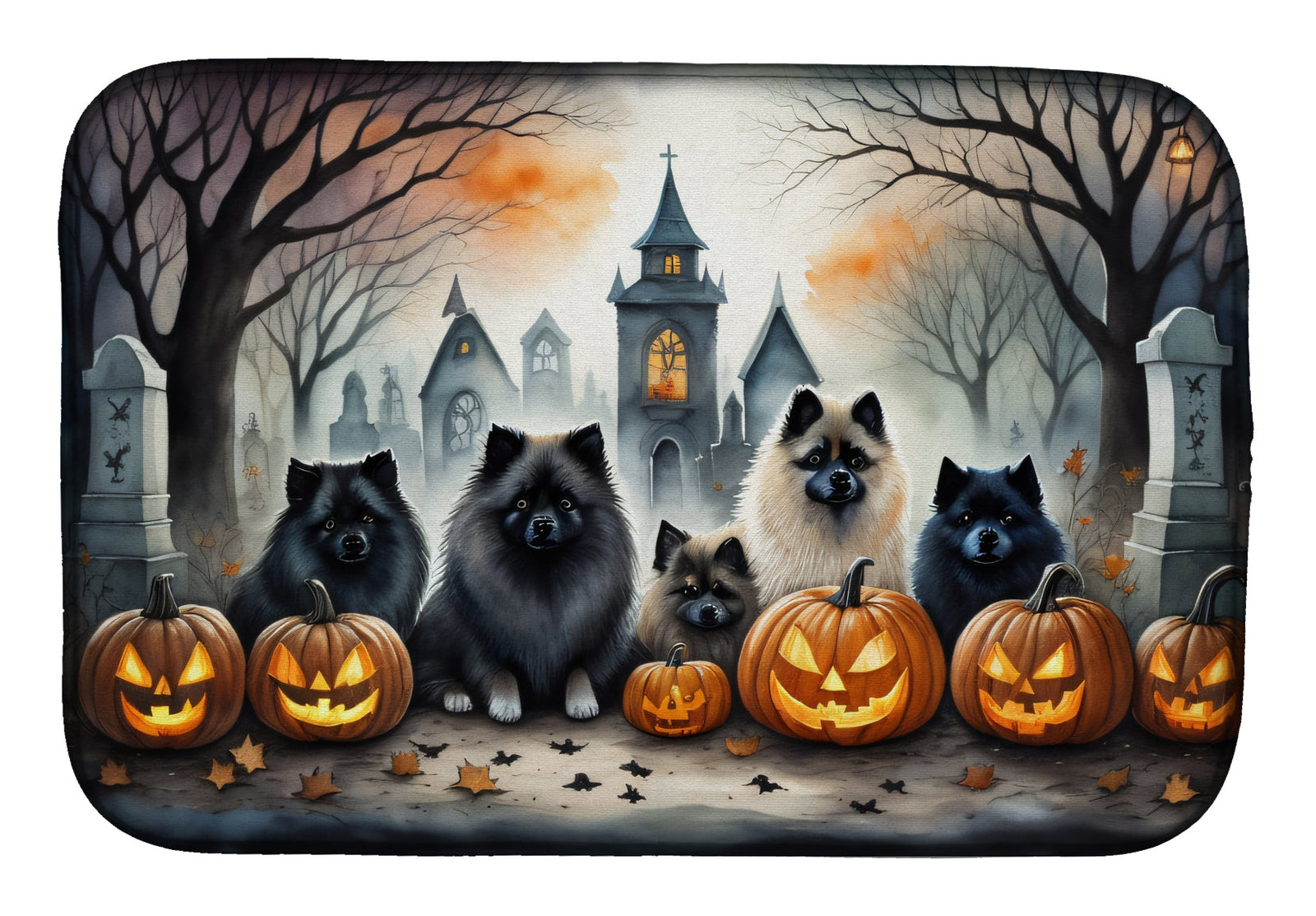 Caroline's Treasures Keeshond Spooky Halloween Dish Drying Mat