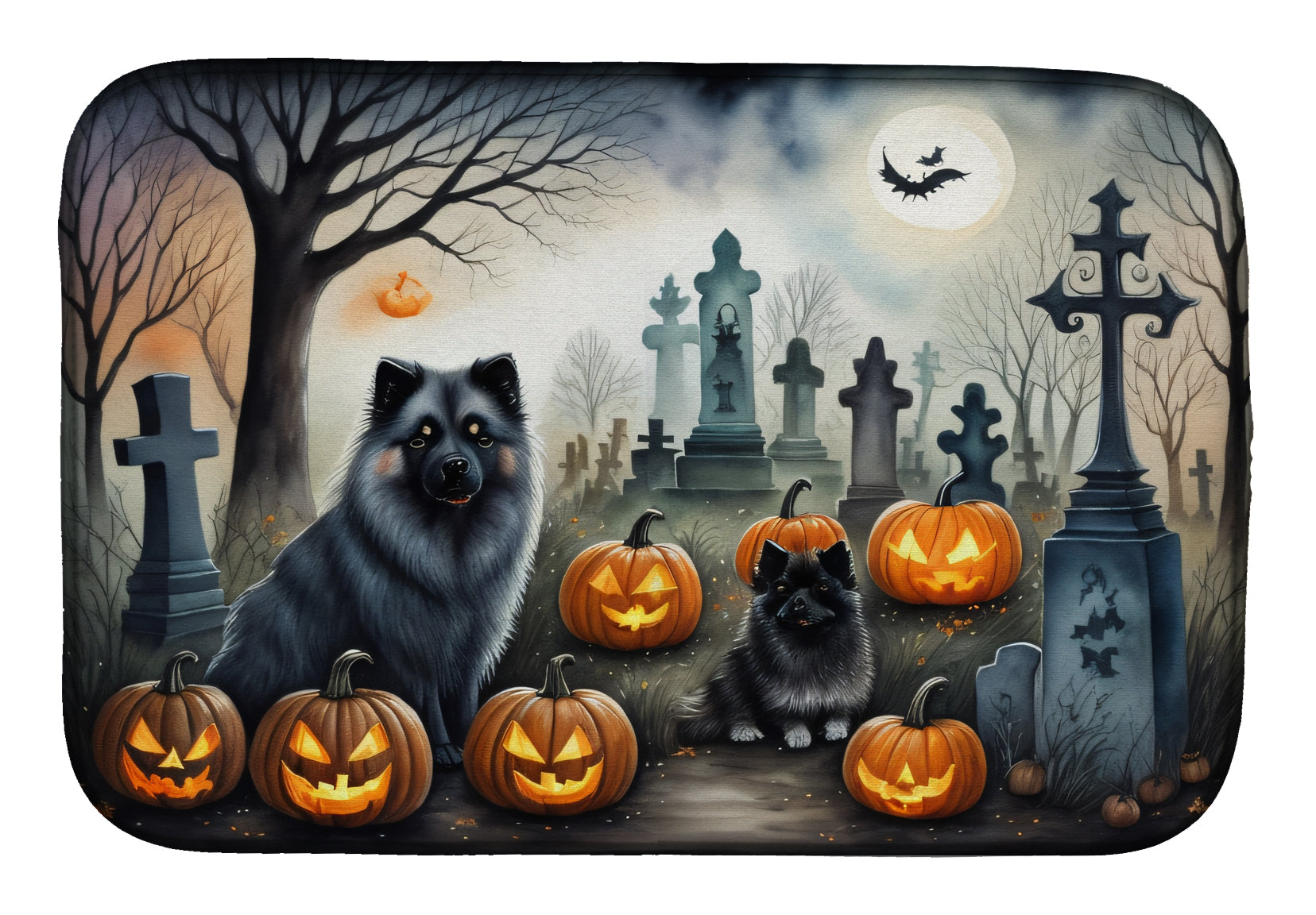 Caroline's Treasures Keeshond Spooky Halloween Dish Drying Mat