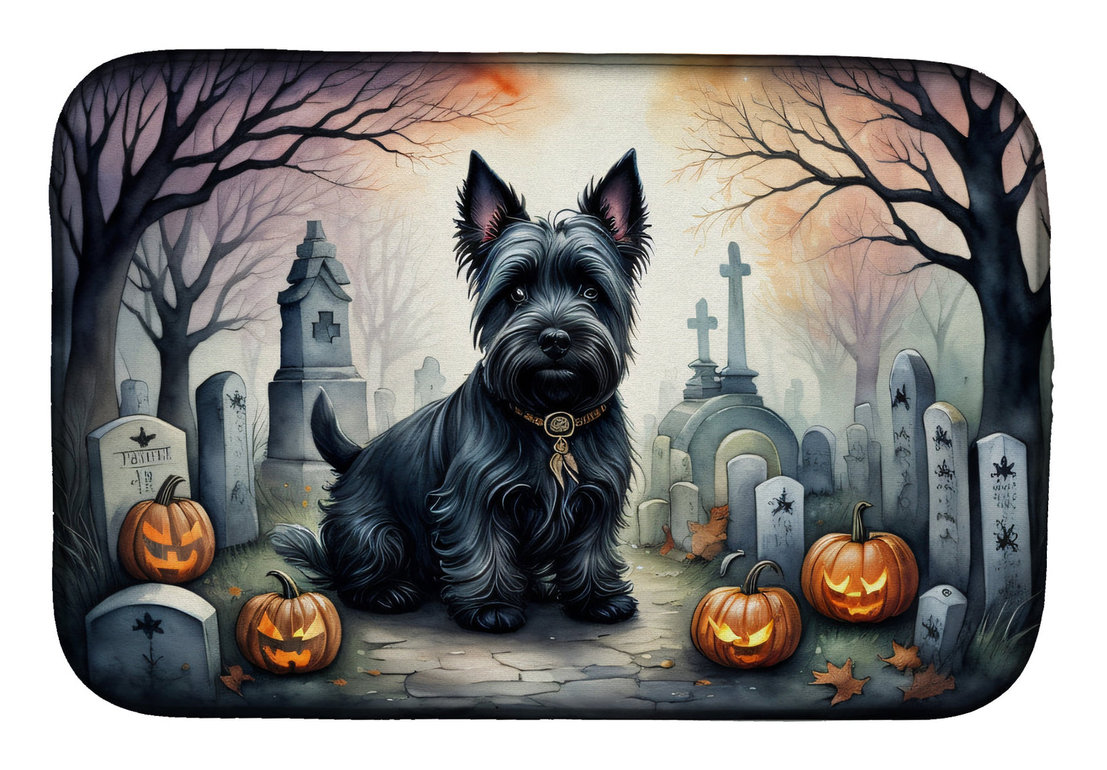 Caroline's Treasures Scottish Terrier Spooky Halloween Dish Drying Mat