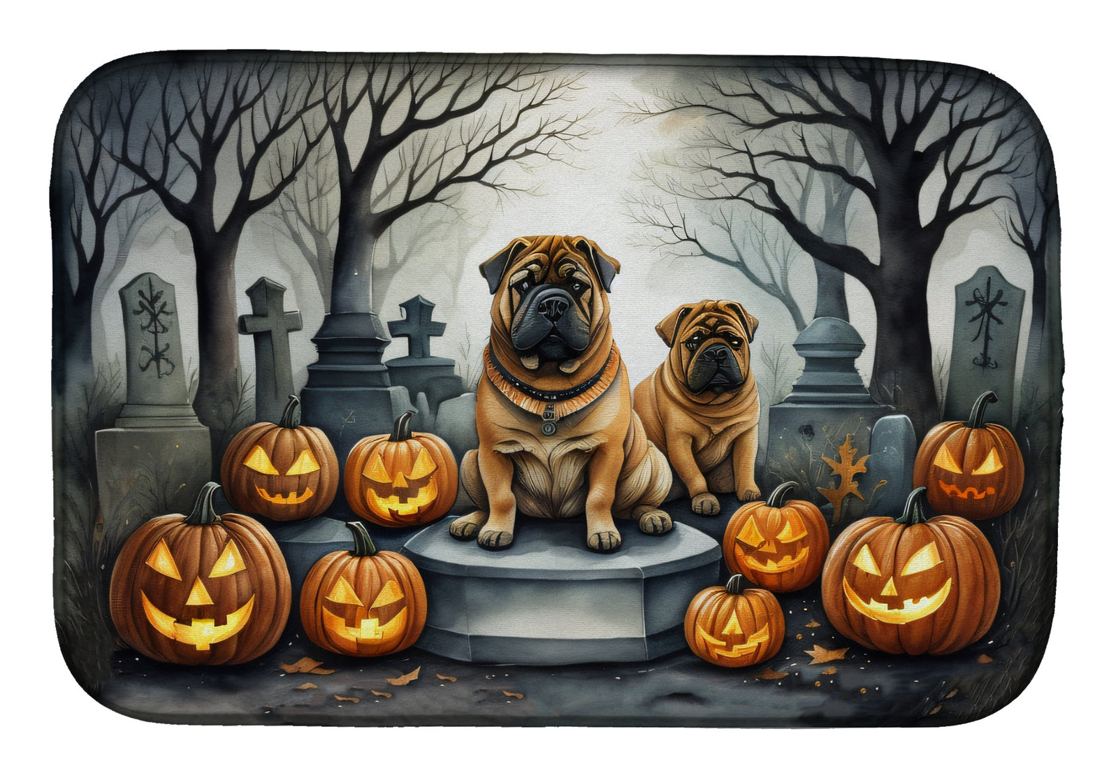 Caroline's Treasures Shar Pei Spooky Halloween Dish Drying Mat