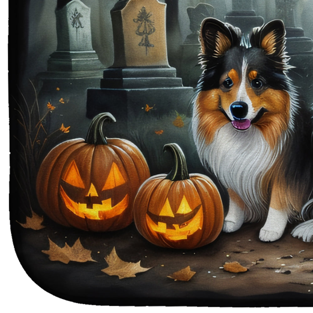 Caroline's Treasures Sheltie Spooky Halloween Dish Drying Mat
