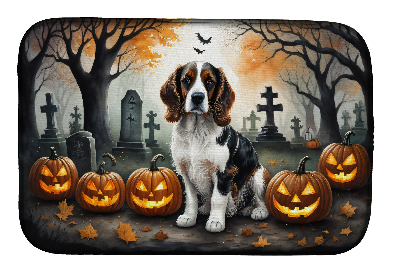 Caroline's Treasures Welsh Springer Spaniel Spooky Halloween Dish Drying Mat