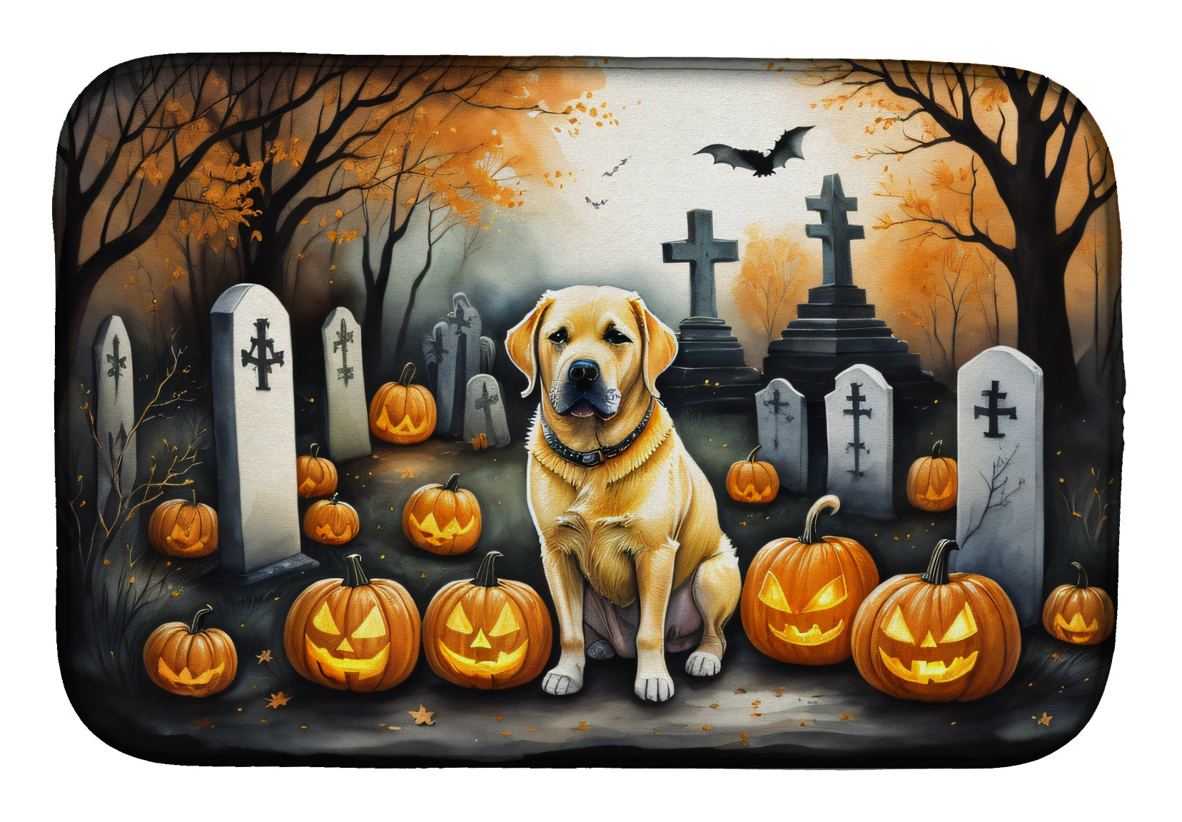 Caroline's Treasures Yellow Labrador Retriever Spooky Halloween Dish Drying Mat