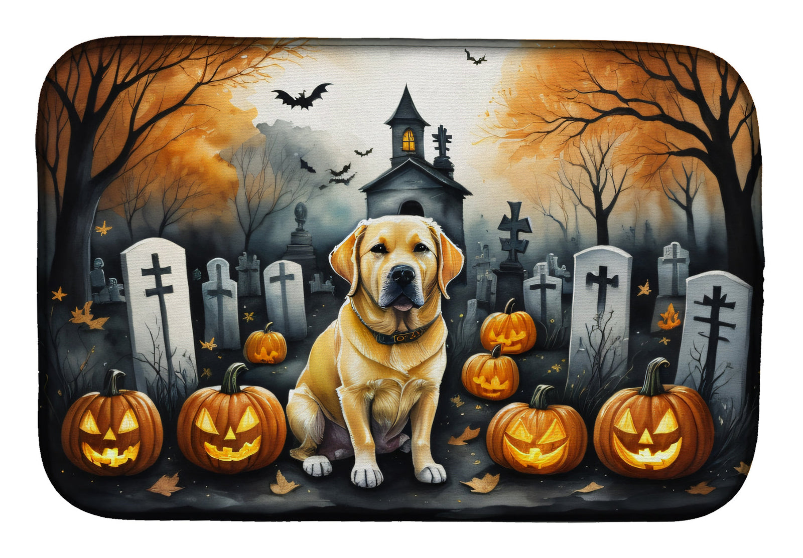 Caroline's Treasures Yellow Labrador Retriever Spooky Halloween Dish Drying Mat