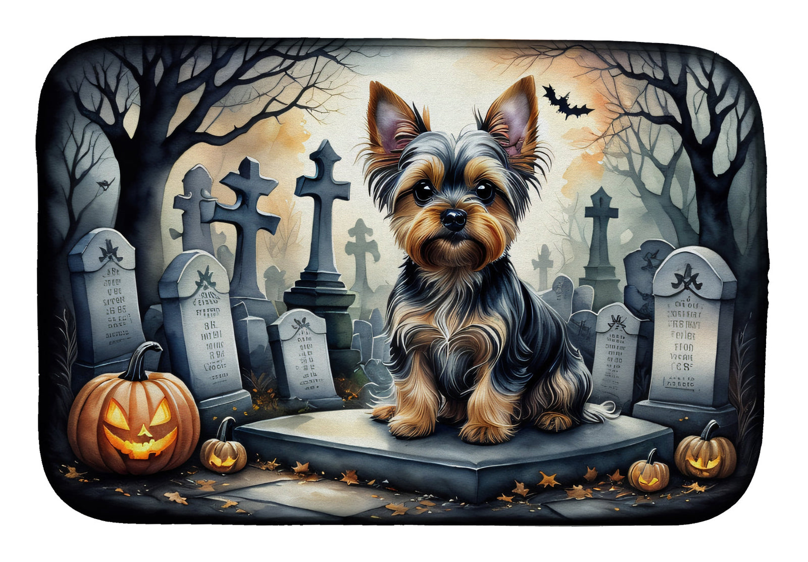 Caroline's Treasures Yorkshire Terrier Spooky Halloween Dish Drying Mat