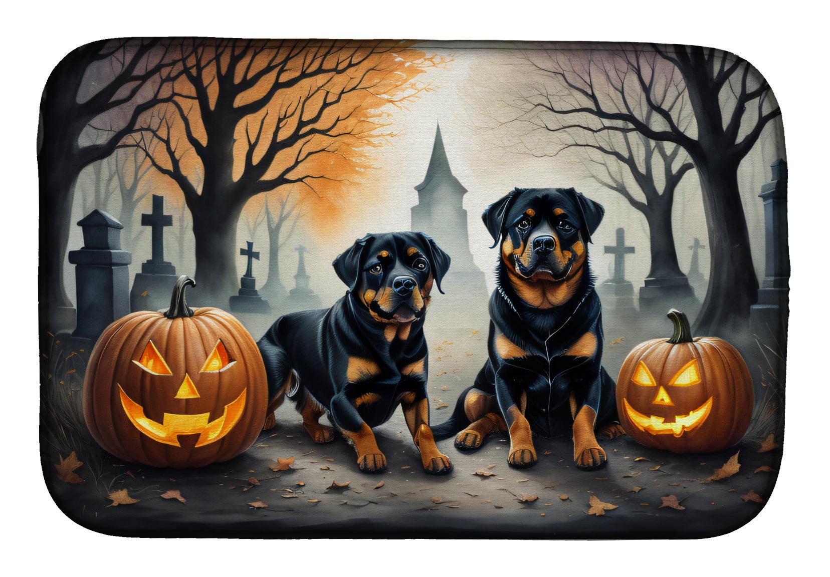 Caroline's Treasures Rottweiler Spooky Halloween Dish Drying Mat