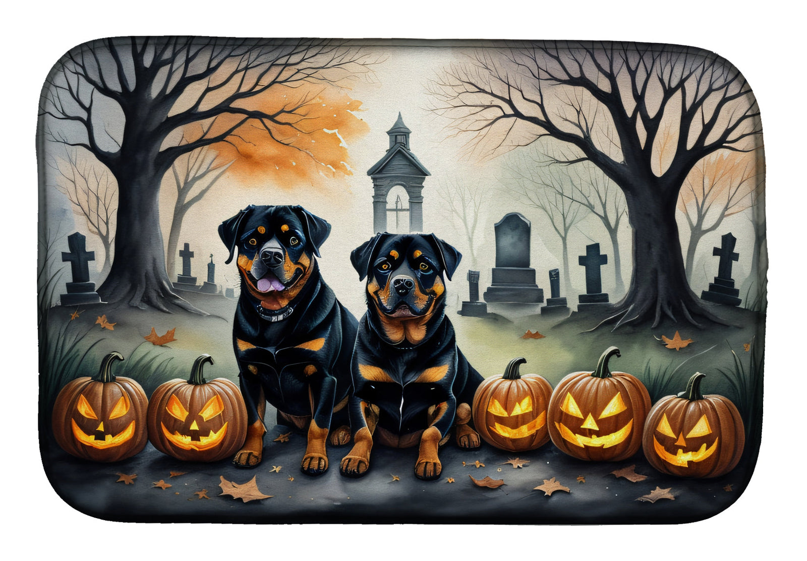 Caroline's Treasures Rottweiler Spooky Halloween Dish Drying Mat